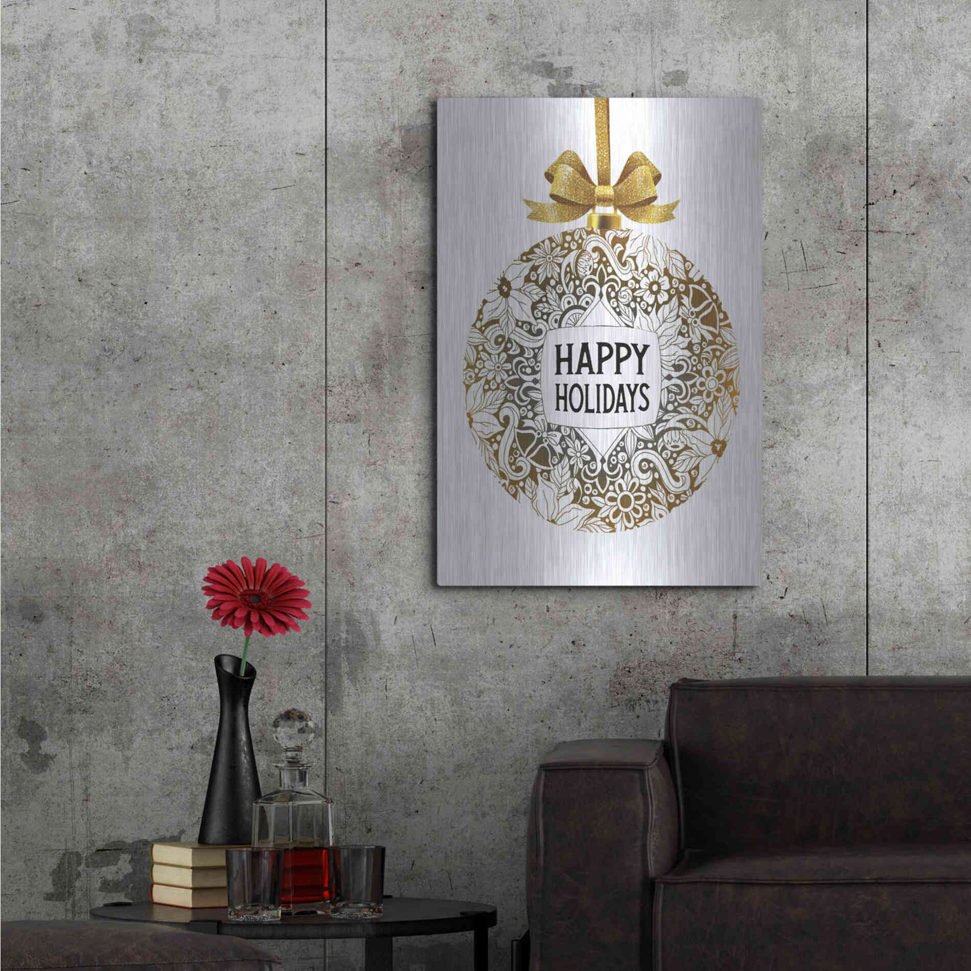 Luxe Metal Art 'Happy Holidays Ornament' by Cindy Jacobs, Metal Wall Art,24x36