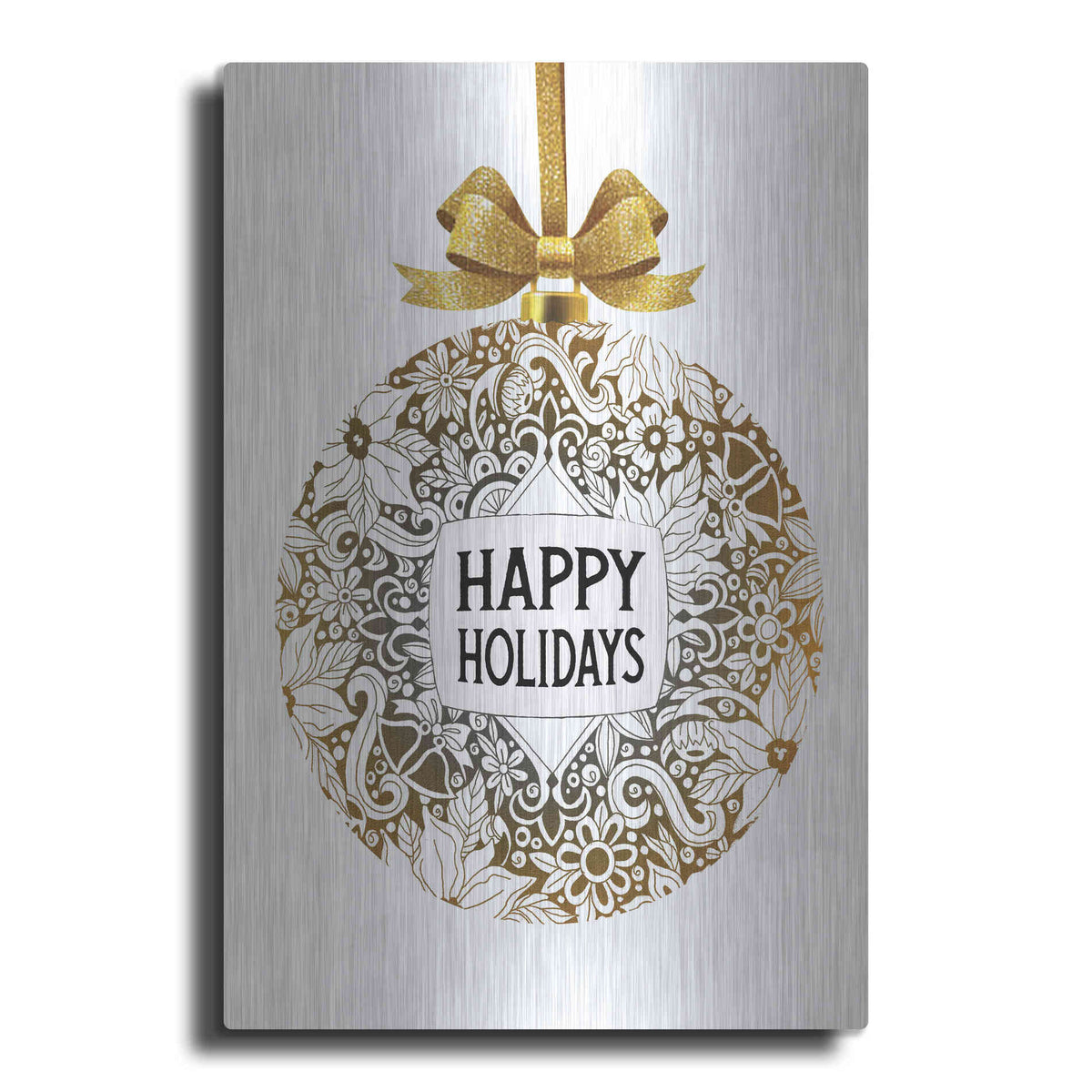 Luxe Metal Art 'Happy Holidays Ornament' by Cindy Jacobs, Metal Wall Art