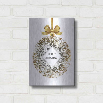 Luxe Metal Art 'Merry Christmas Ball Ornament' by Cindy Jacobs, Metal Wall Art,12x16