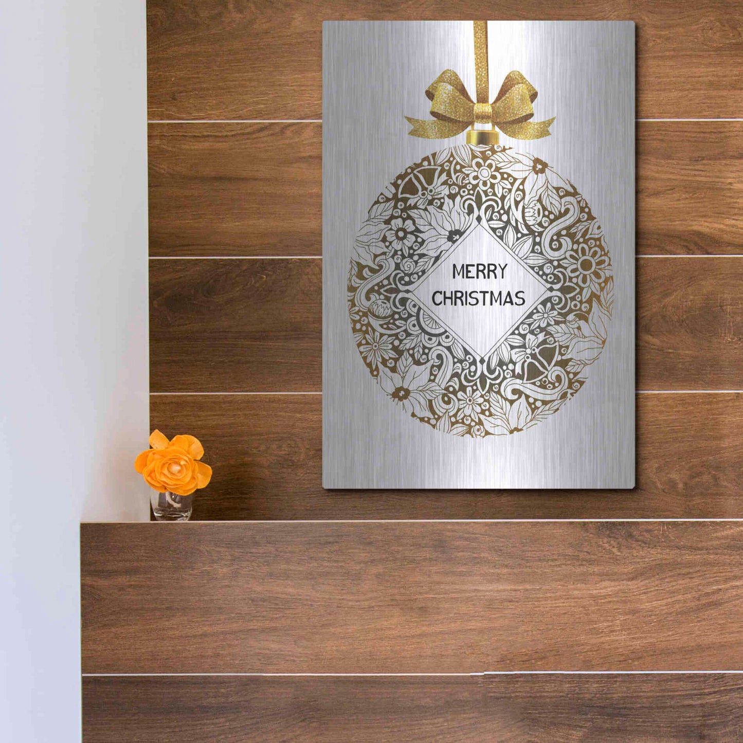 Luxe Metal Art 'Merry Christmas Ball Ornament' by Cindy Jacobs, Metal Wall Art,12x16