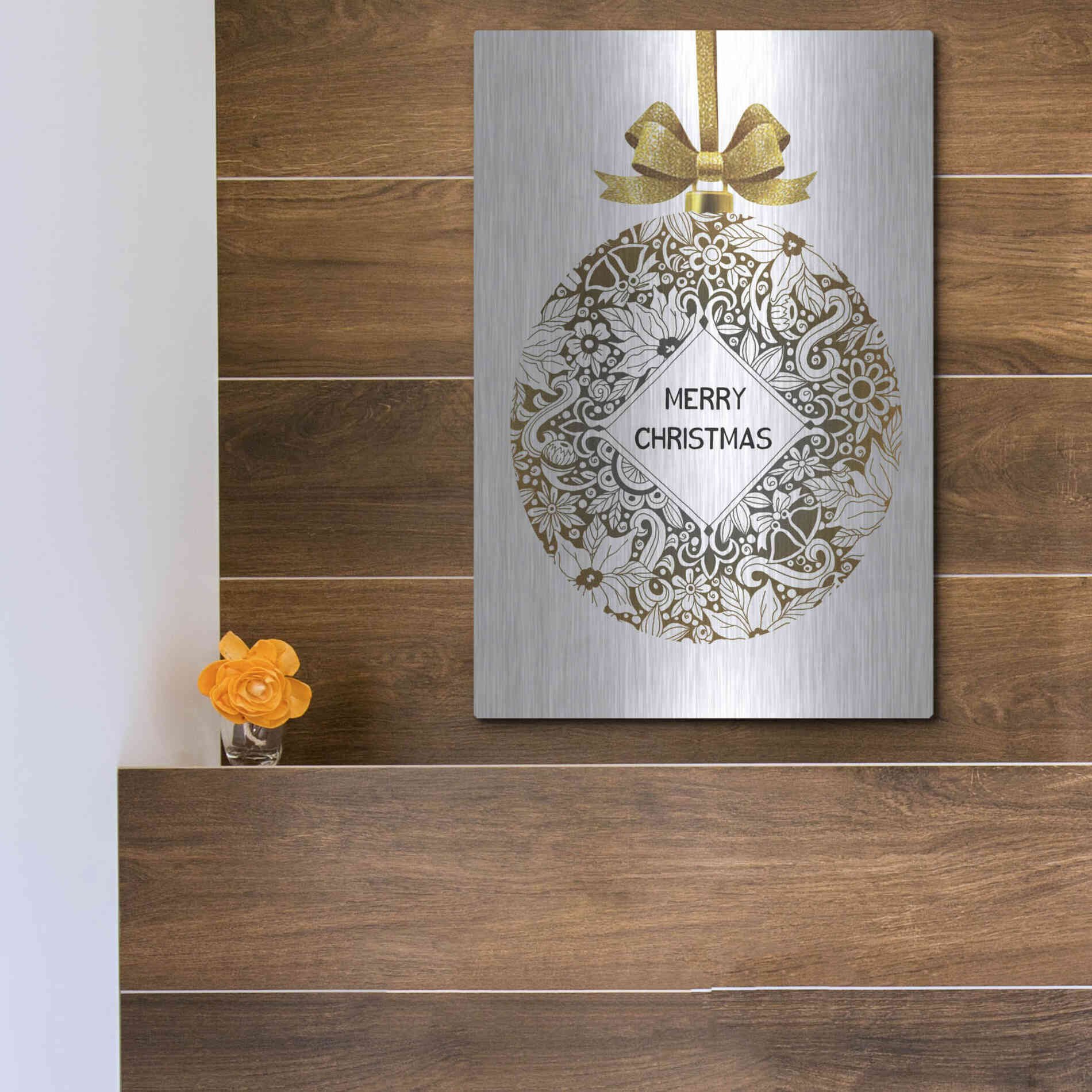 Luxe Metal Art 'Merry Christmas Ball Ornament' by Cindy Jacobs, Metal Wall Art,12x16