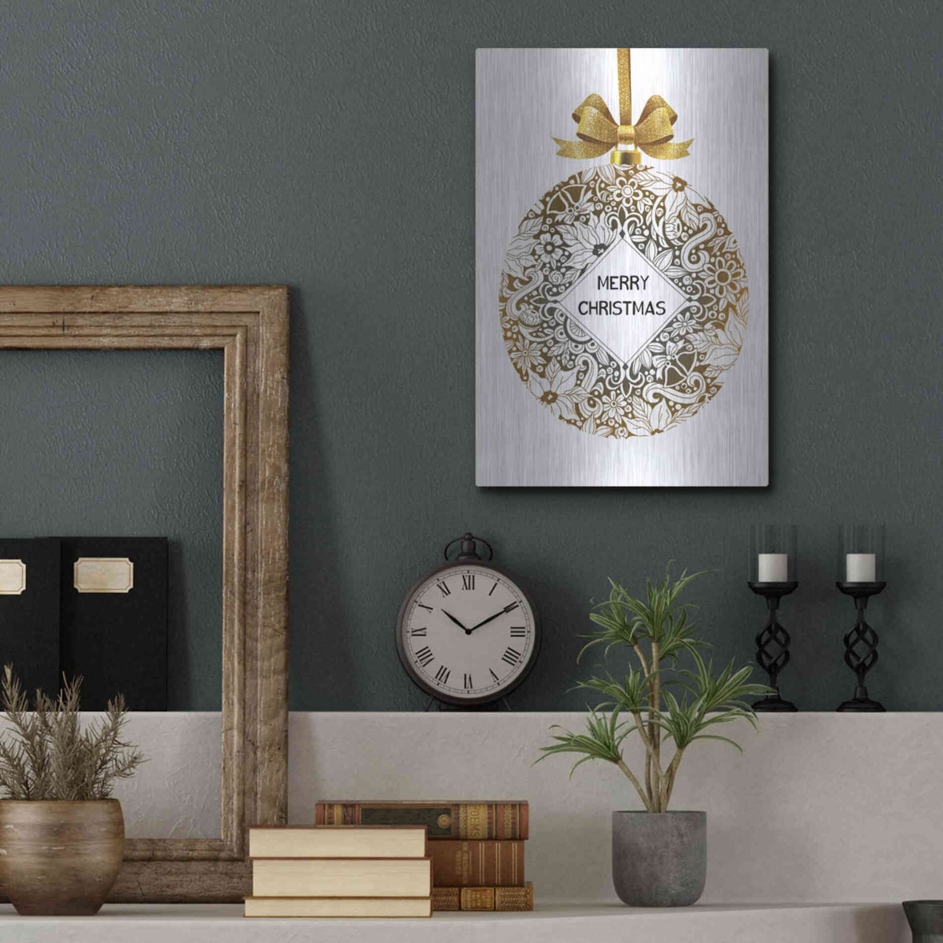 Luxe Metal Art 'Merry Christmas Ball Ornament' by Cindy Jacobs, Metal Wall Art,12x16