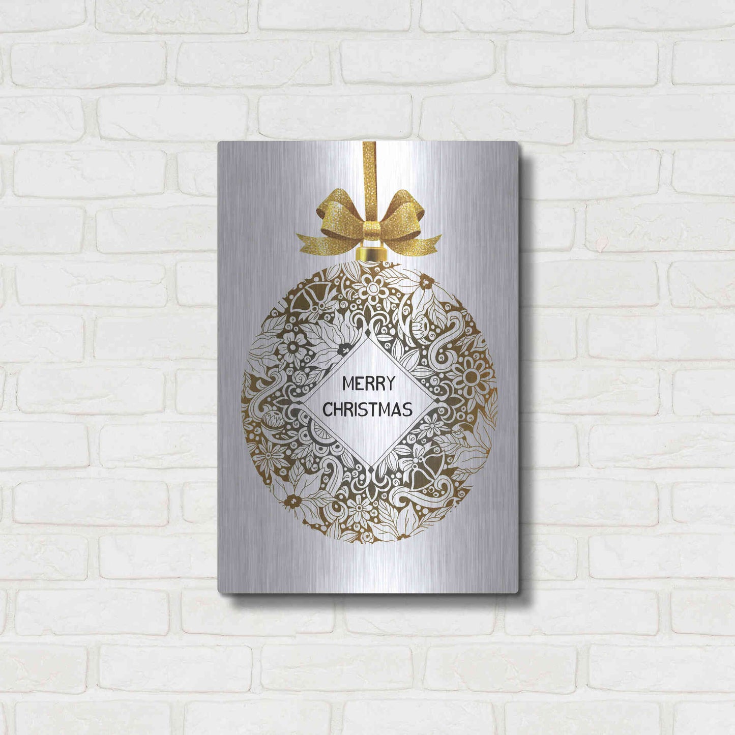 Luxe Metal Art 'Merry Christmas Ball Ornament' by Cindy Jacobs, Metal Wall Art,16x24