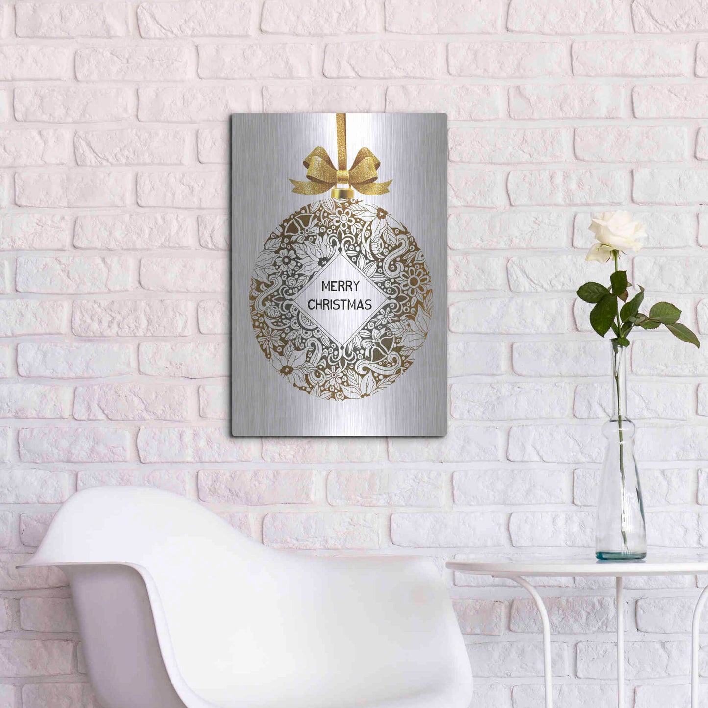 Luxe Metal Art 'Merry Christmas Ball Ornament' by Cindy Jacobs, Metal Wall Art,16x24