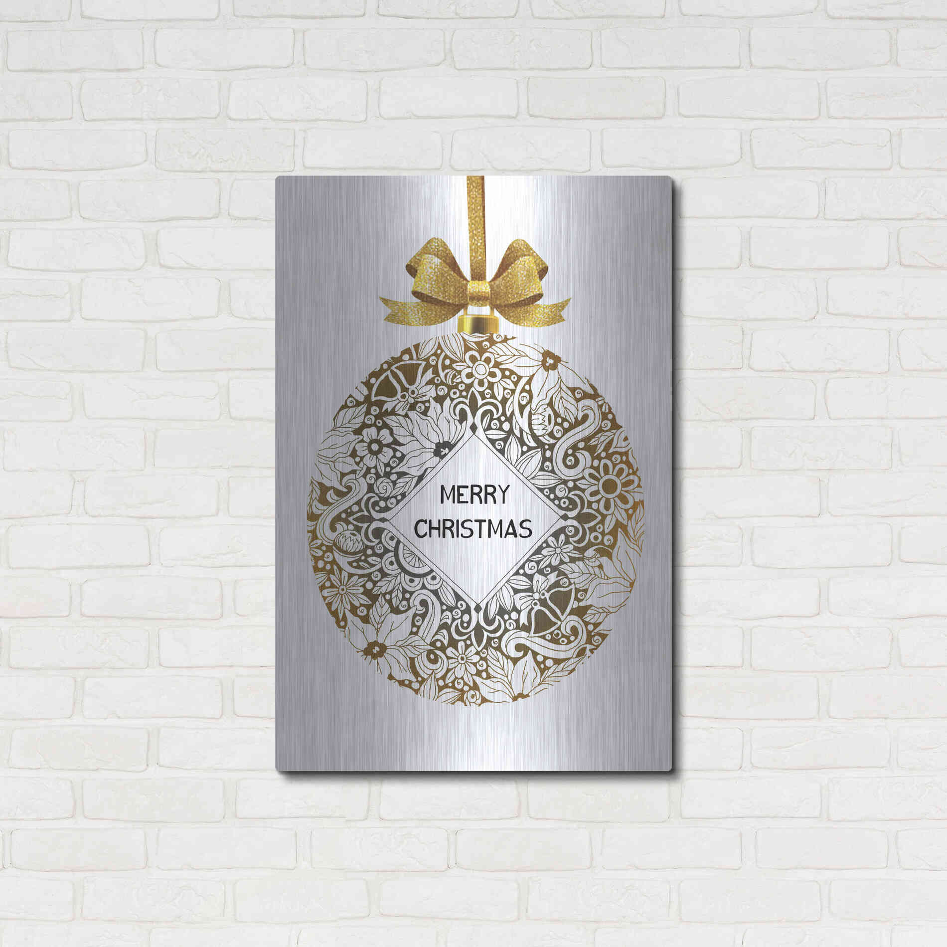 Luxe Metal Art 'Merry Christmas Ball Ornament' by Cindy Jacobs, Metal Wall Art,24x36