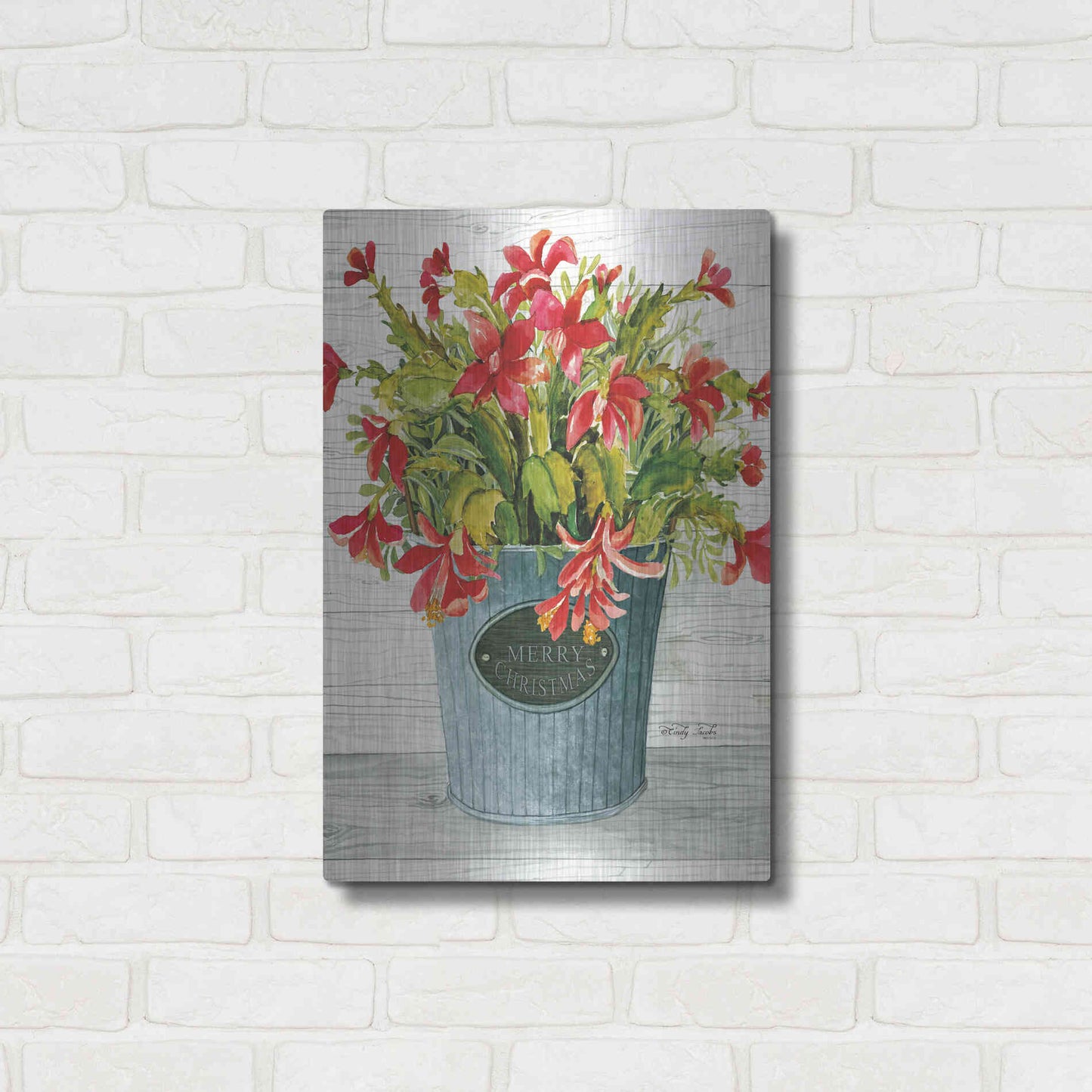 Luxe Metal Art 'Merry Christmas Pot' by Cindy Jacobs, Metal Wall Art,16x24