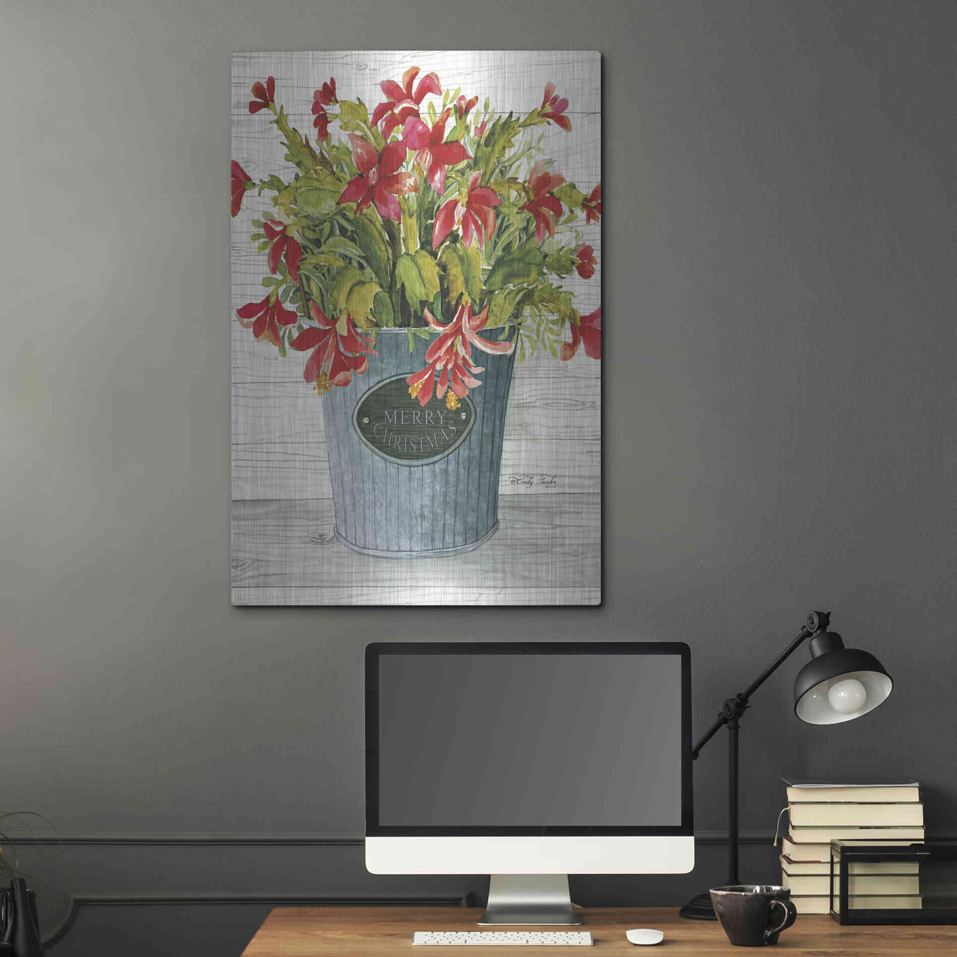 Luxe Metal Art 'Merry Christmas Pot' by Cindy Jacobs, Metal Wall Art,24x36