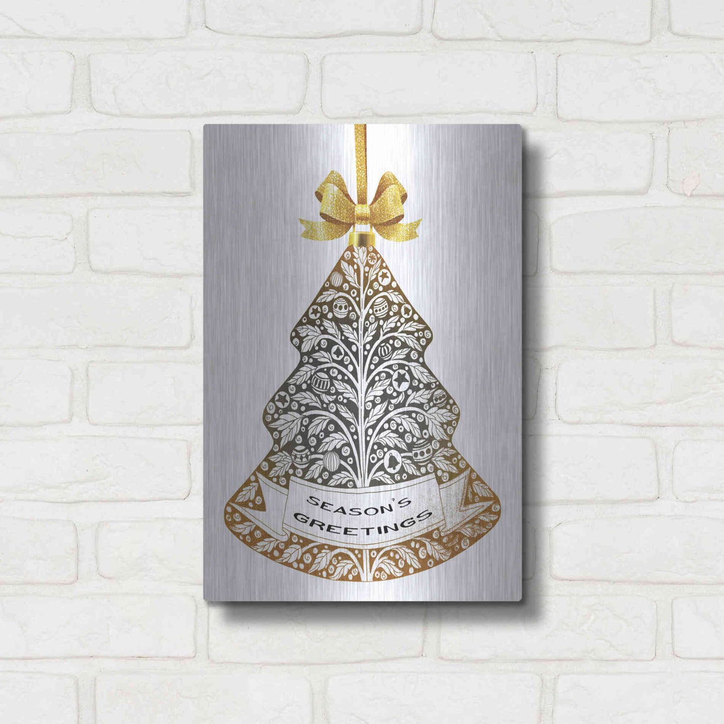 Luxe Metal Art 'Season's Greetings Ornament' by Cindy Jacobs, Metal Wall Art,12x16