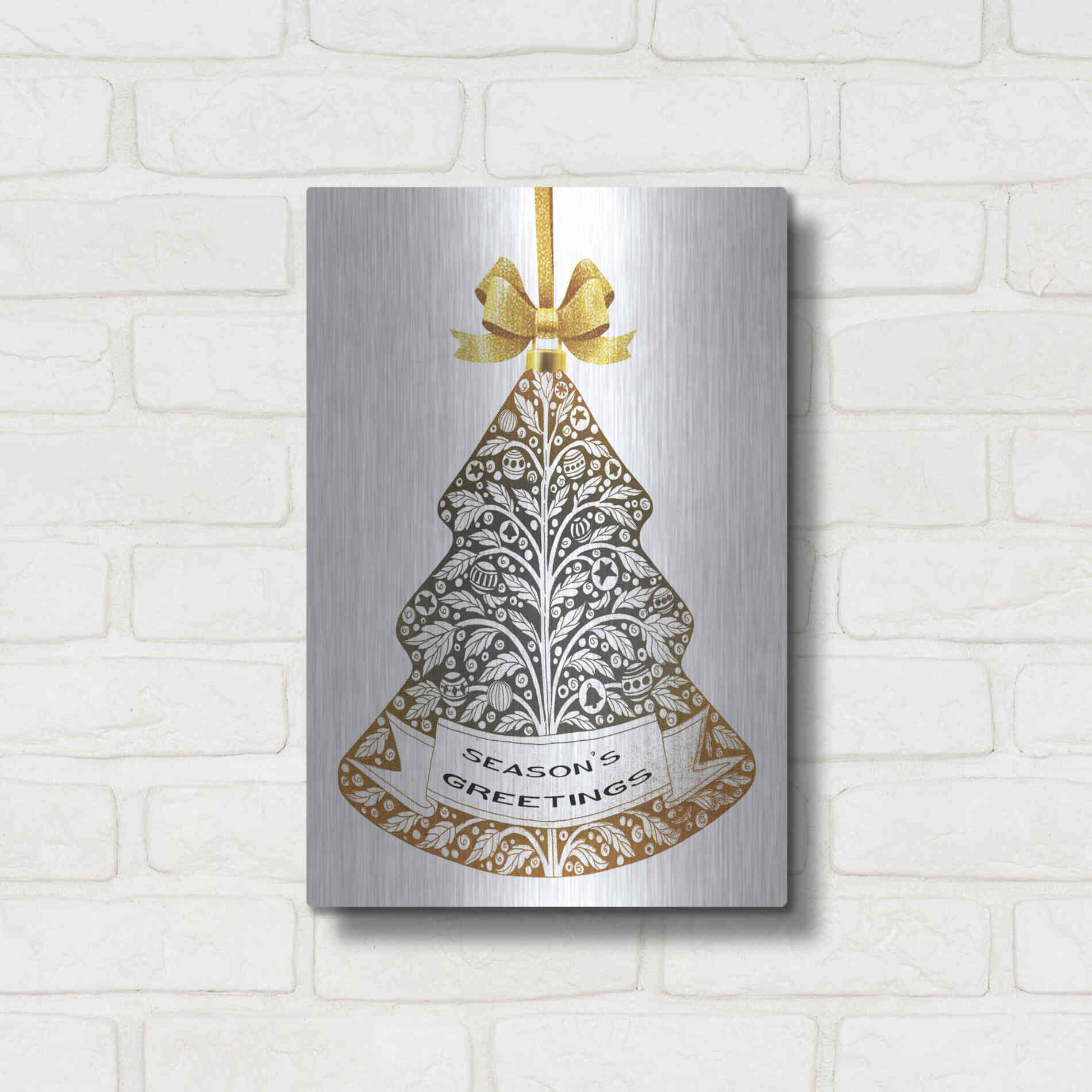 Luxe Metal Art 'Season's Greetings Ornament' by Cindy Jacobs, Metal Wall Art,12x16
