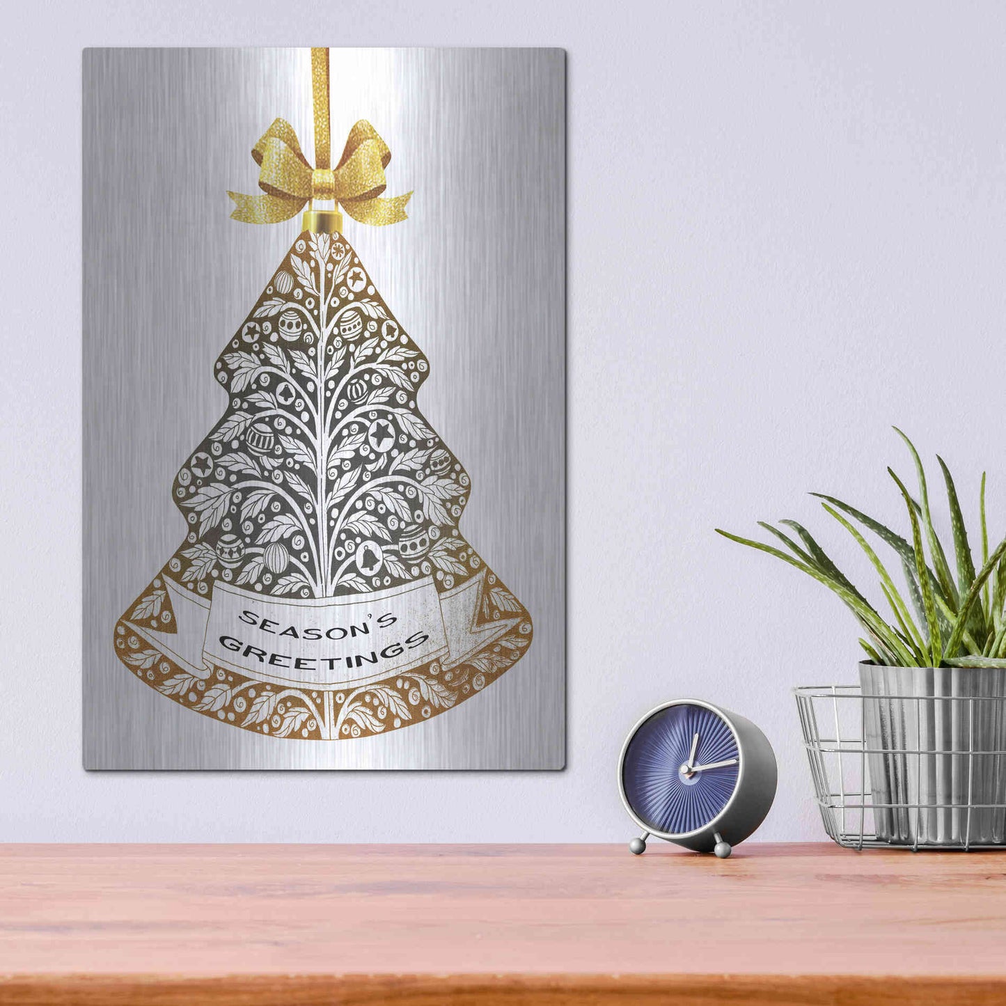 Luxe Metal Art 'Season's Greetings Ornament' by Cindy Jacobs, Metal Wall Art,12x16