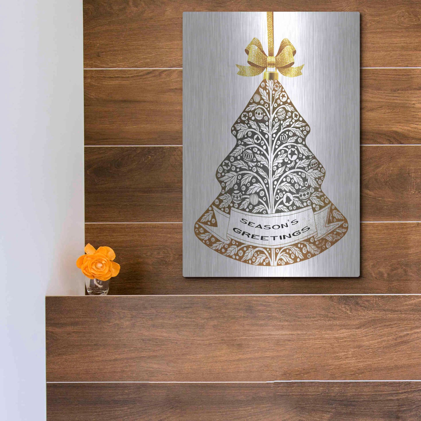Luxe Metal Art 'Season's Greetings Ornament' by Cindy Jacobs, Metal Wall Art,12x16