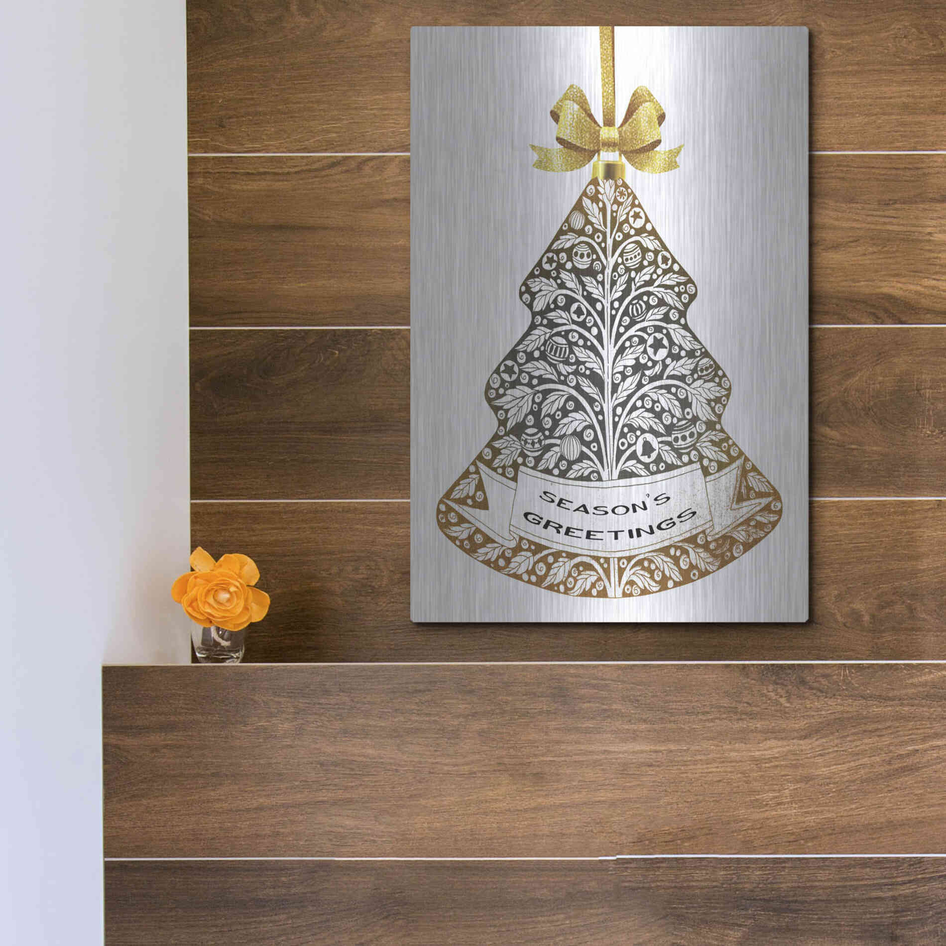 Luxe Metal Art 'Season's Greetings Ornament' by Cindy Jacobs, Metal Wall Art,12x16