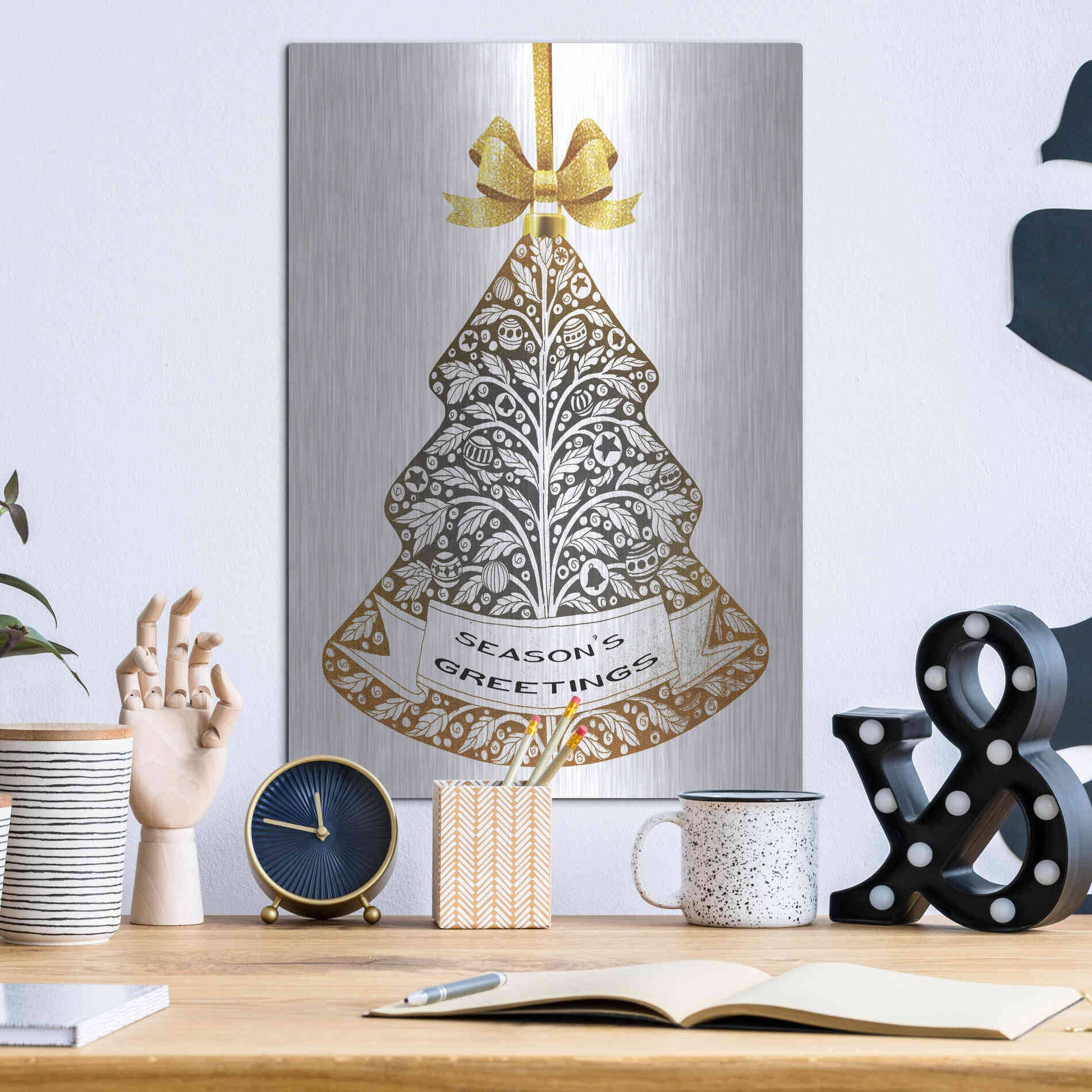Luxe Metal Art 'Season's Greetings Ornament' by Cindy Jacobs, Metal Wall Art,12x16