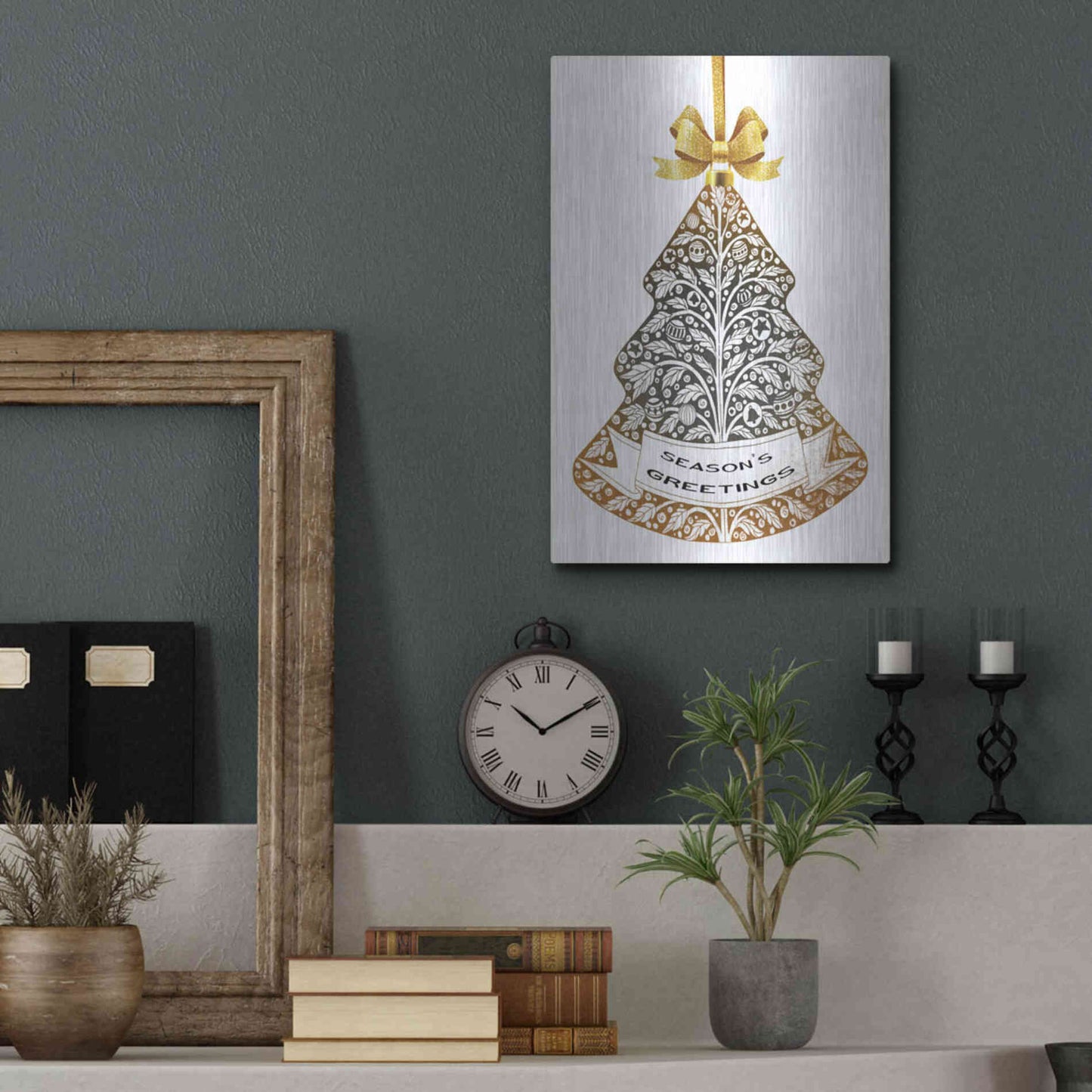 Luxe Metal Art 'Season's Greetings Ornament' by Cindy Jacobs, Metal Wall Art,12x16