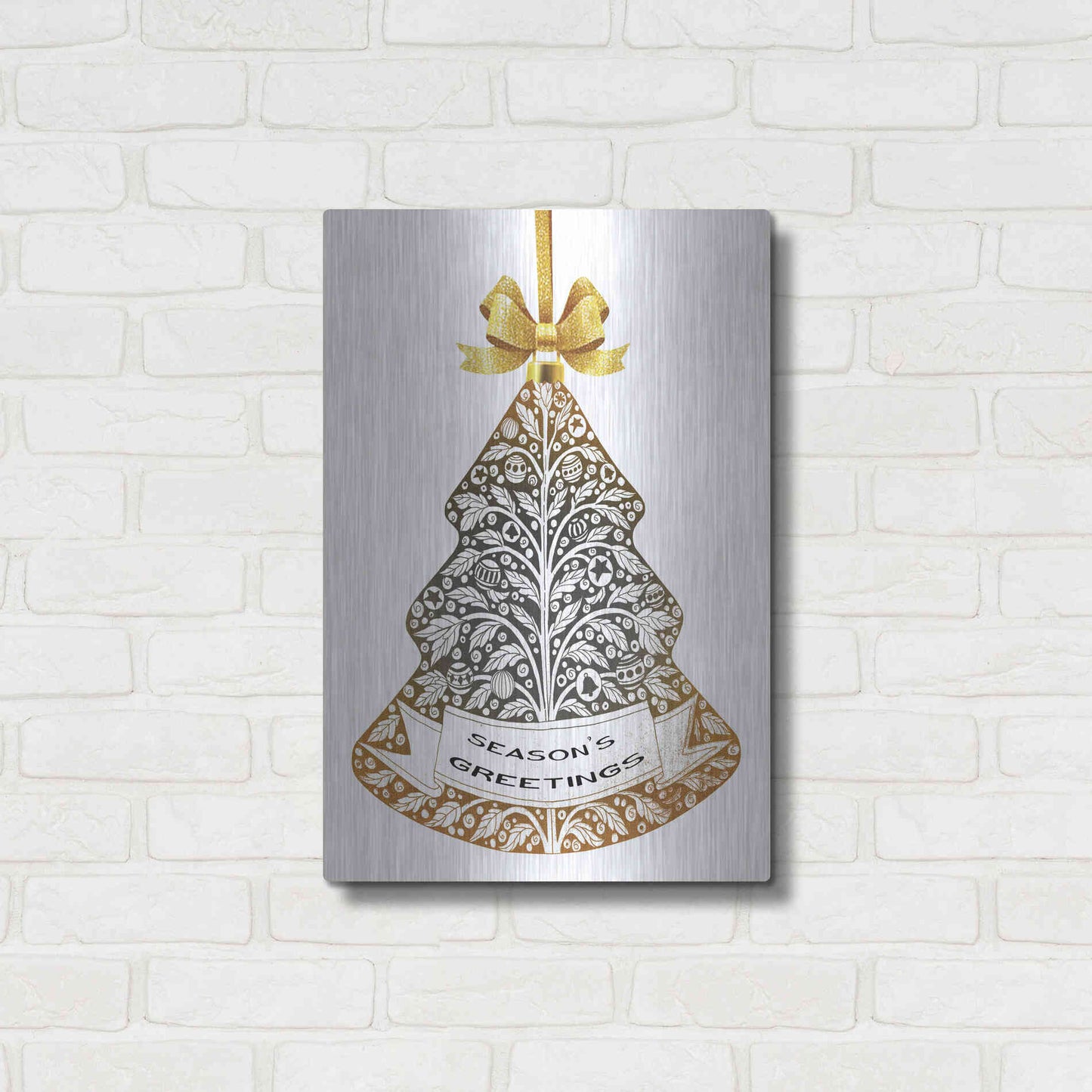 Luxe Metal Art 'Season's Greetings Ornament' by Cindy Jacobs, Metal Wall Art,16x24