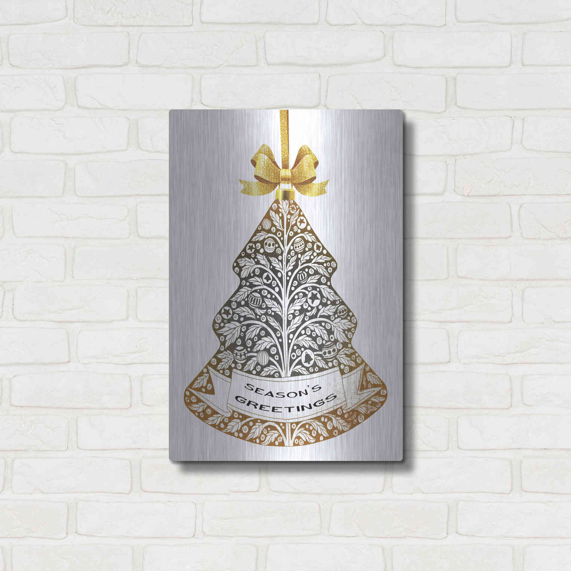 Luxe Metal Art 'Season's Greetings Ornament' by Cindy Jacobs, Metal Wall Art,16x24