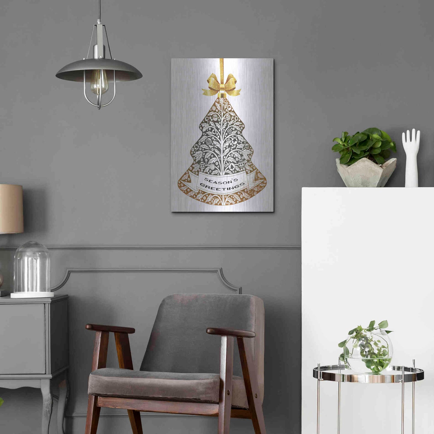 Luxe Metal Art 'Season's Greetings Ornament' by Cindy Jacobs, Metal Wall Art,16x24