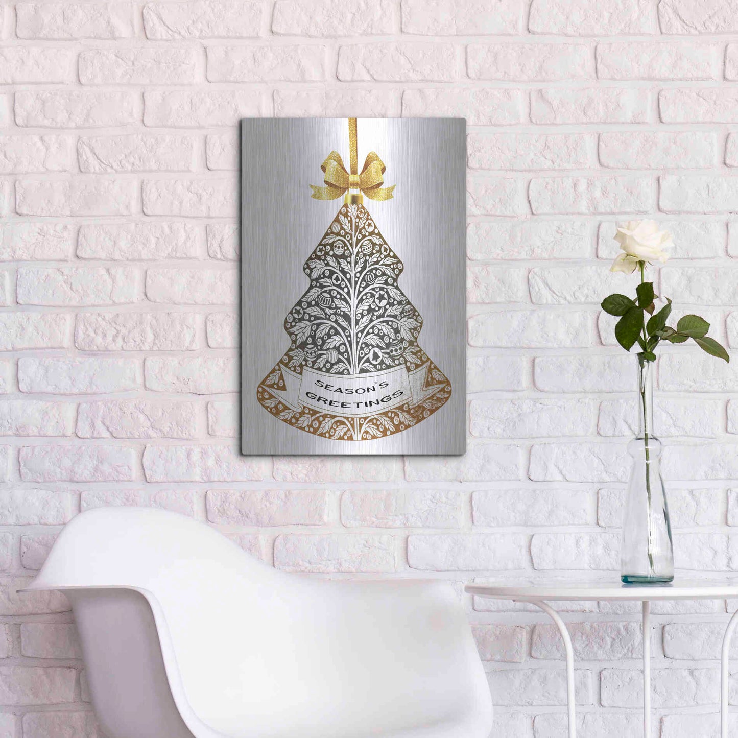 Luxe Metal Art 'Season's Greetings Ornament' by Cindy Jacobs, Metal Wall Art,16x24
