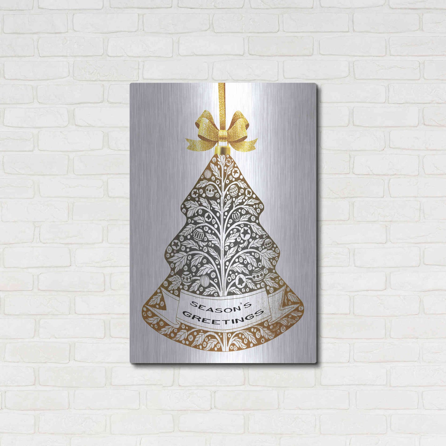 Luxe Metal Art 'Season's Greetings Ornament' by Cindy Jacobs, Metal Wall Art,24x36