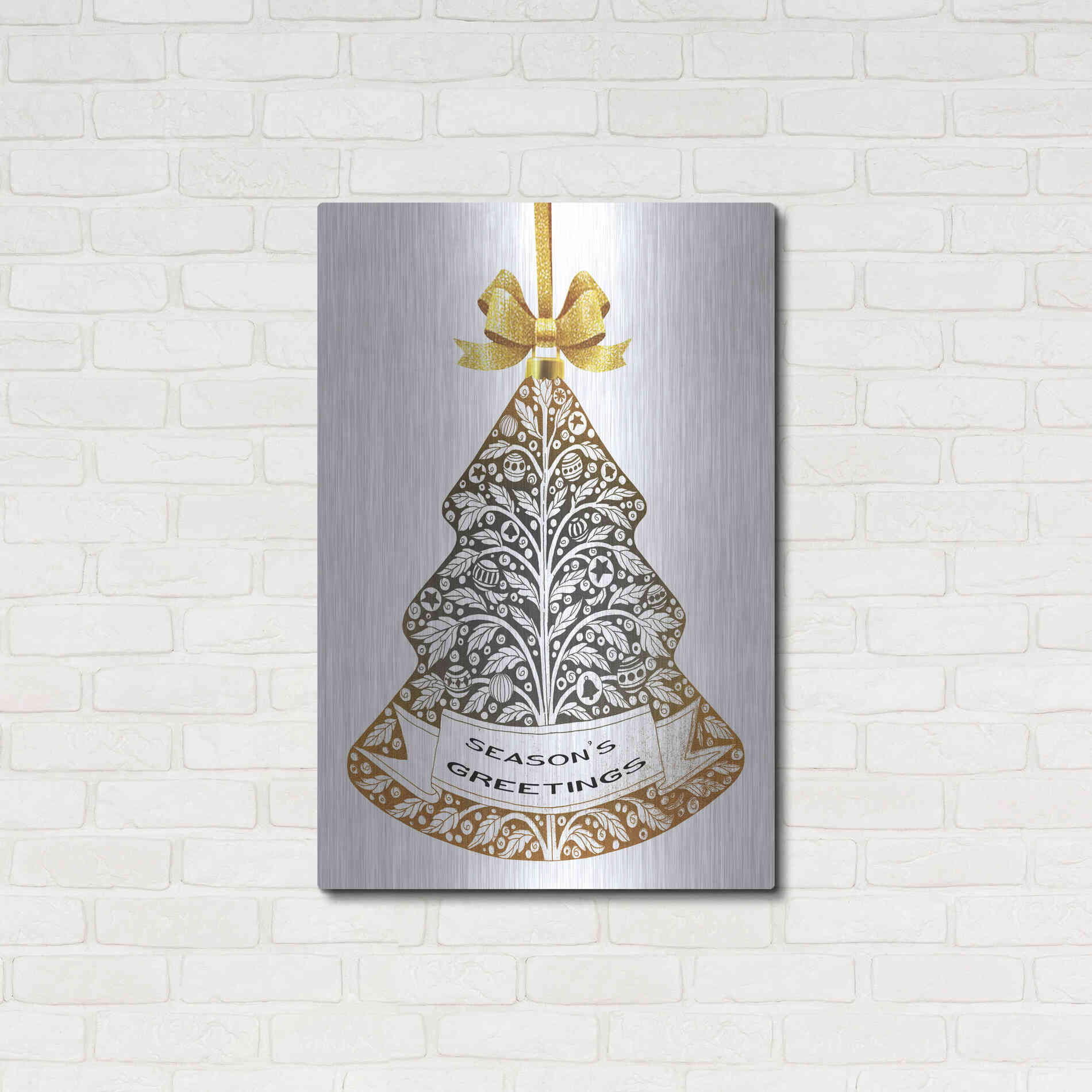 Luxe Metal Art 'Season's Greetings Ornament' by Cindy Jacobs, Metal Wall Art,24x36