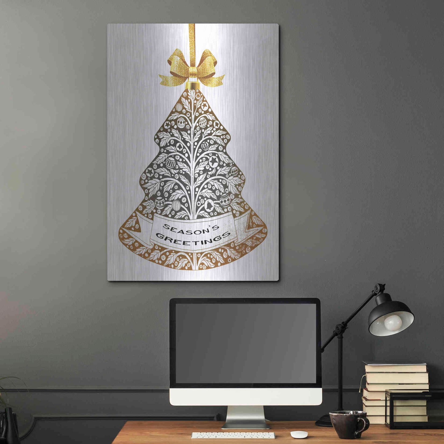 Luxe Metal Art 'Season's Greetings Ornament' by Cindy Jacobs, Metal Wall Art,24x36