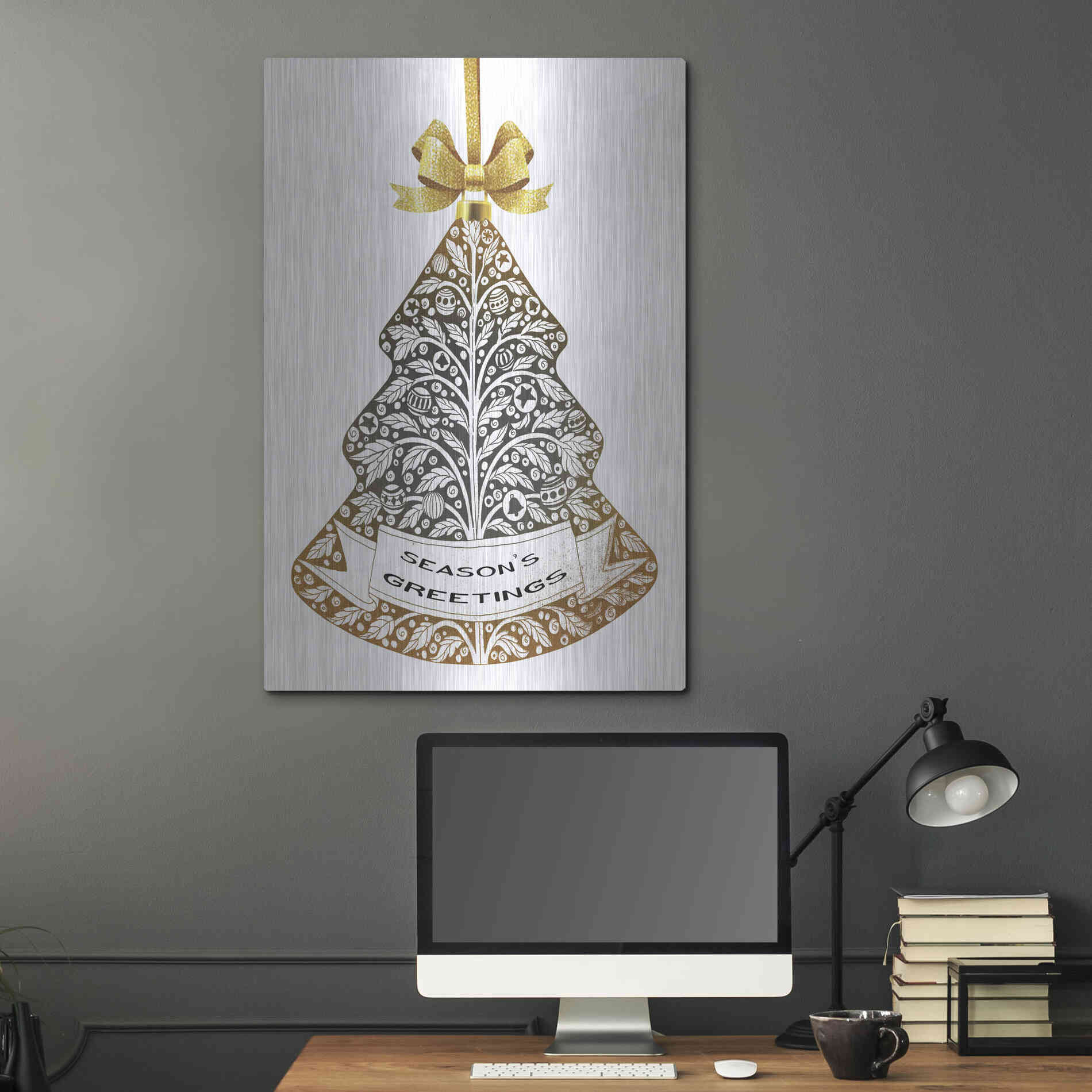 Luxe Metal Art 'Season's Greetings Ornament' by Cindy Jacobs, Metal Wall Art,24x36