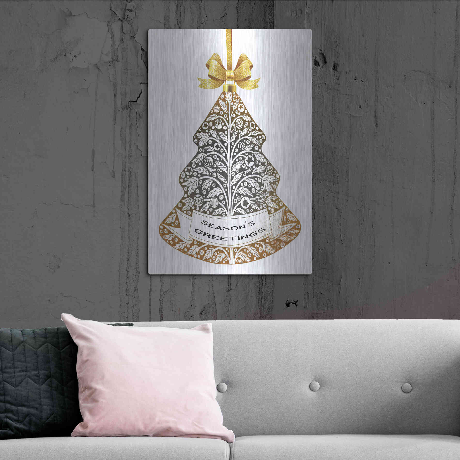 Luxe Metal Art 'Season's Greetings Ornament' by Cindy Jacobs, Metal Wall Art,24x36