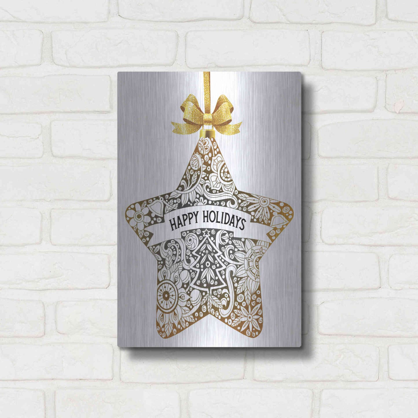 Luxe Metal Art 'Happy Holidays Star Ornament' by Cindy Jacobs, Metal Wall Art,12x16