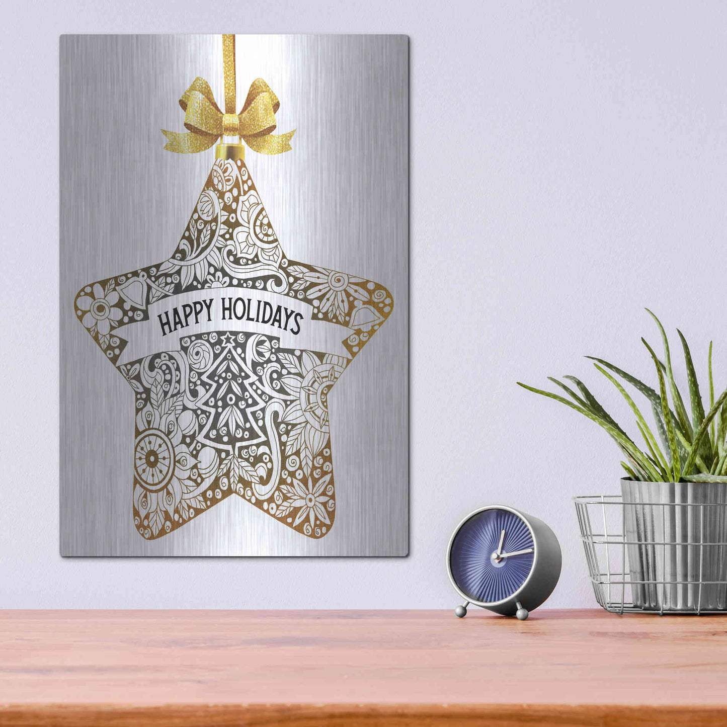 Luxe Metal Art 'Happy Holidays Star Ornament' by Cindy Jacobs, Metal Wall Art,12x16