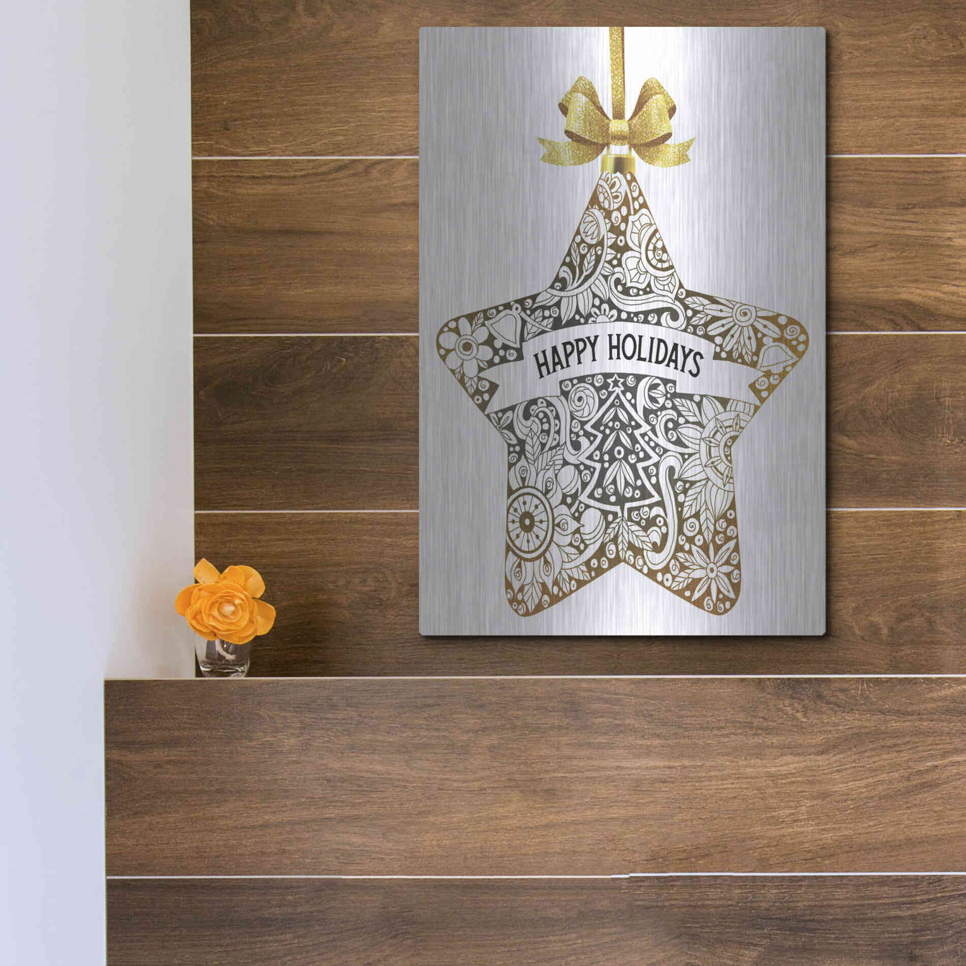 Luxe Metal Art 'Happy Holidays Star Ornament' by Cindy Jacobs, Metal Wall Art,12x16