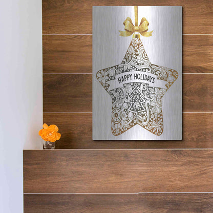 Luxe Metal Art 'Happy Holidays Star Ornament' by Cindy Jacobs, Metal Wall Art,12x16