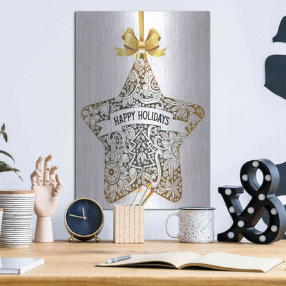 Luxe Metal Art 'Happy Holidays Star Ornament' by Cindy Jacobs, Metal Wall Art,12x16