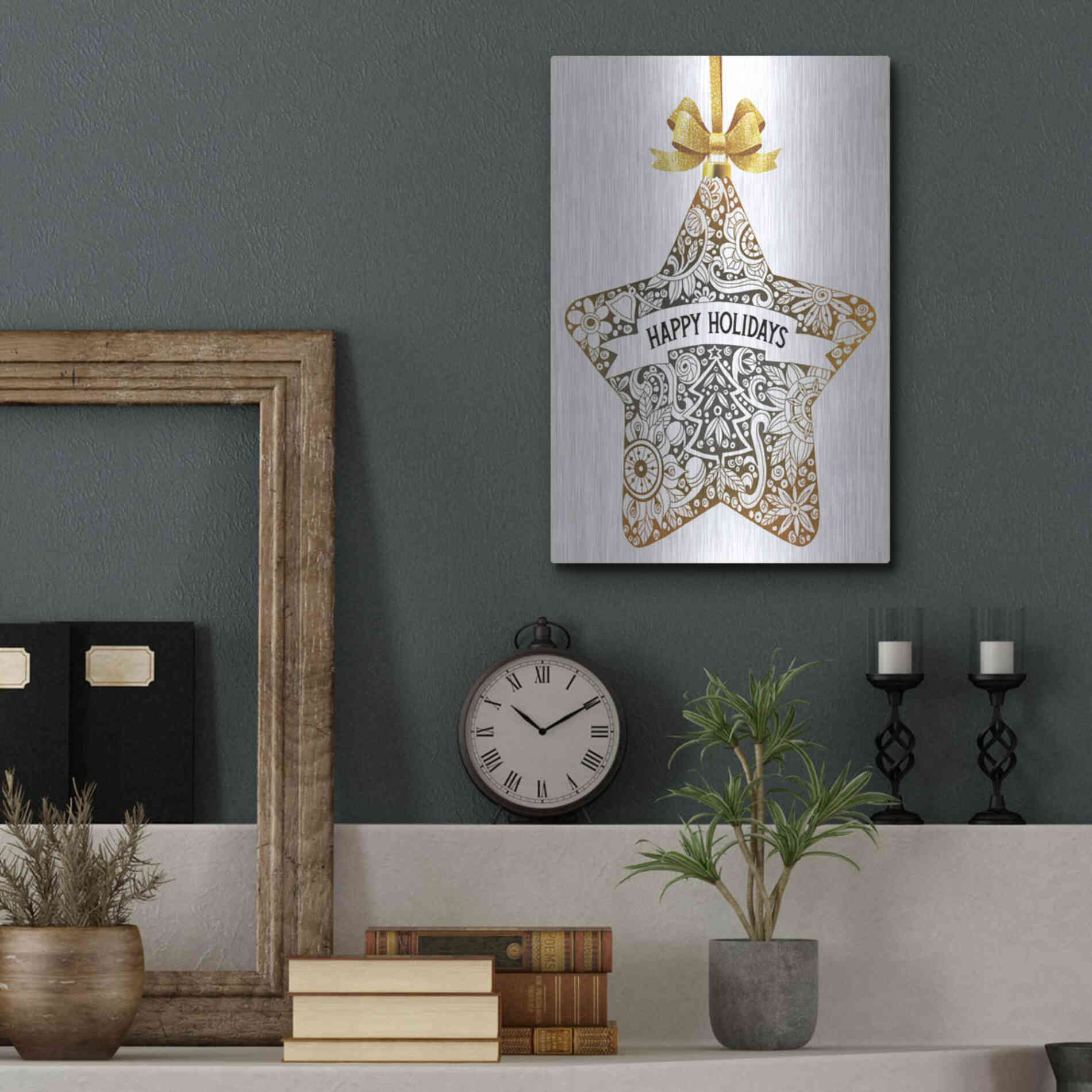 Luxe Metal Art 'Happy Holidays Star Ornament' by Cindy Jacobs, Metal Wall Art,12x16
