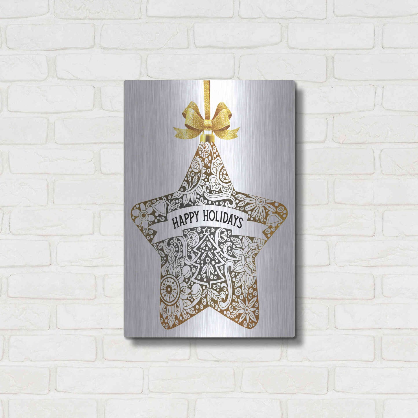 Luxe Metal Art 'Happy Holidays Star Ornament' by Cindy Jacobs, Metal Wall Art,16x24