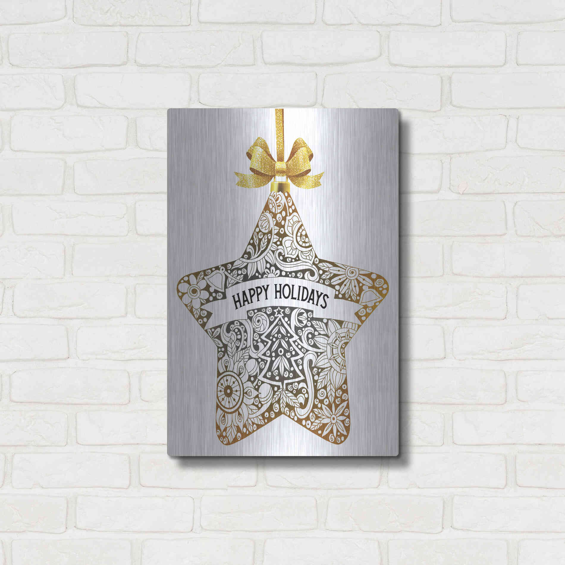 Luxe Metal Art 'Happy Holidays Star Ornament' by Cindy Jacobs, Metal Wall Art,16x24