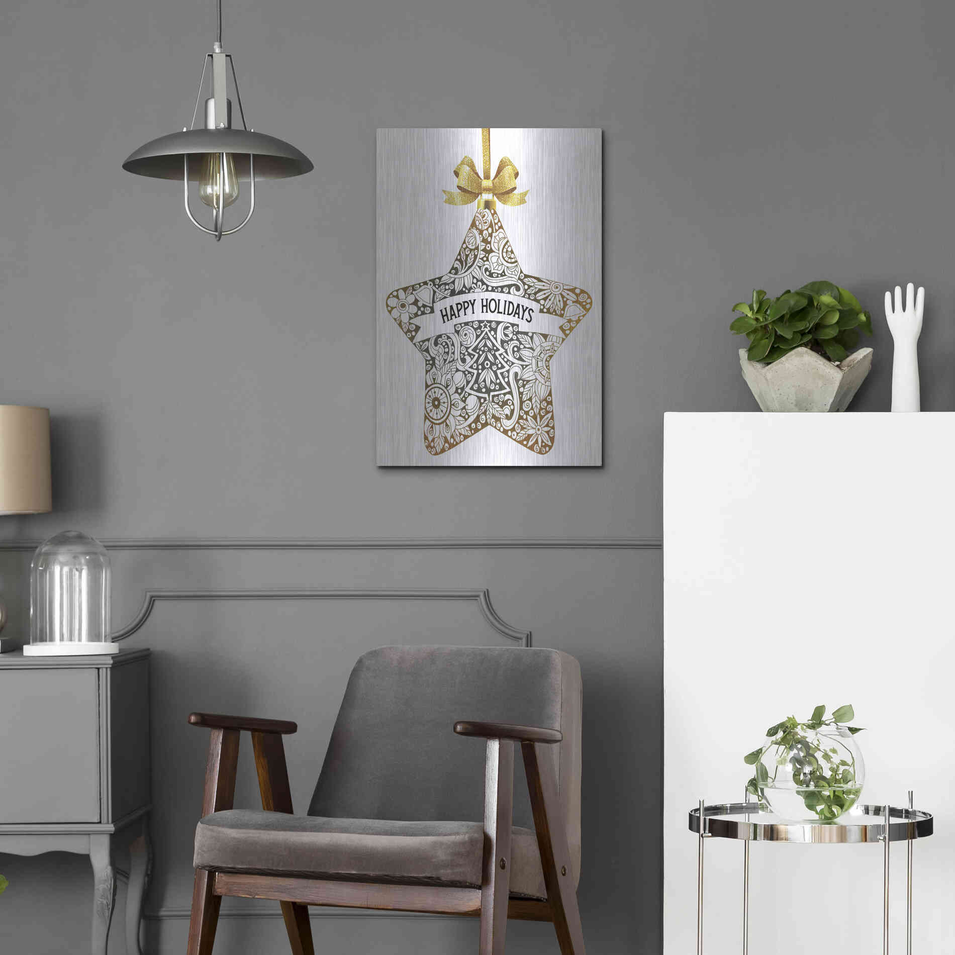 Luxe Metal Art 'Happy Holidays Star Ornament' by Cindy Jacobs, Metal Wall Art,16x24