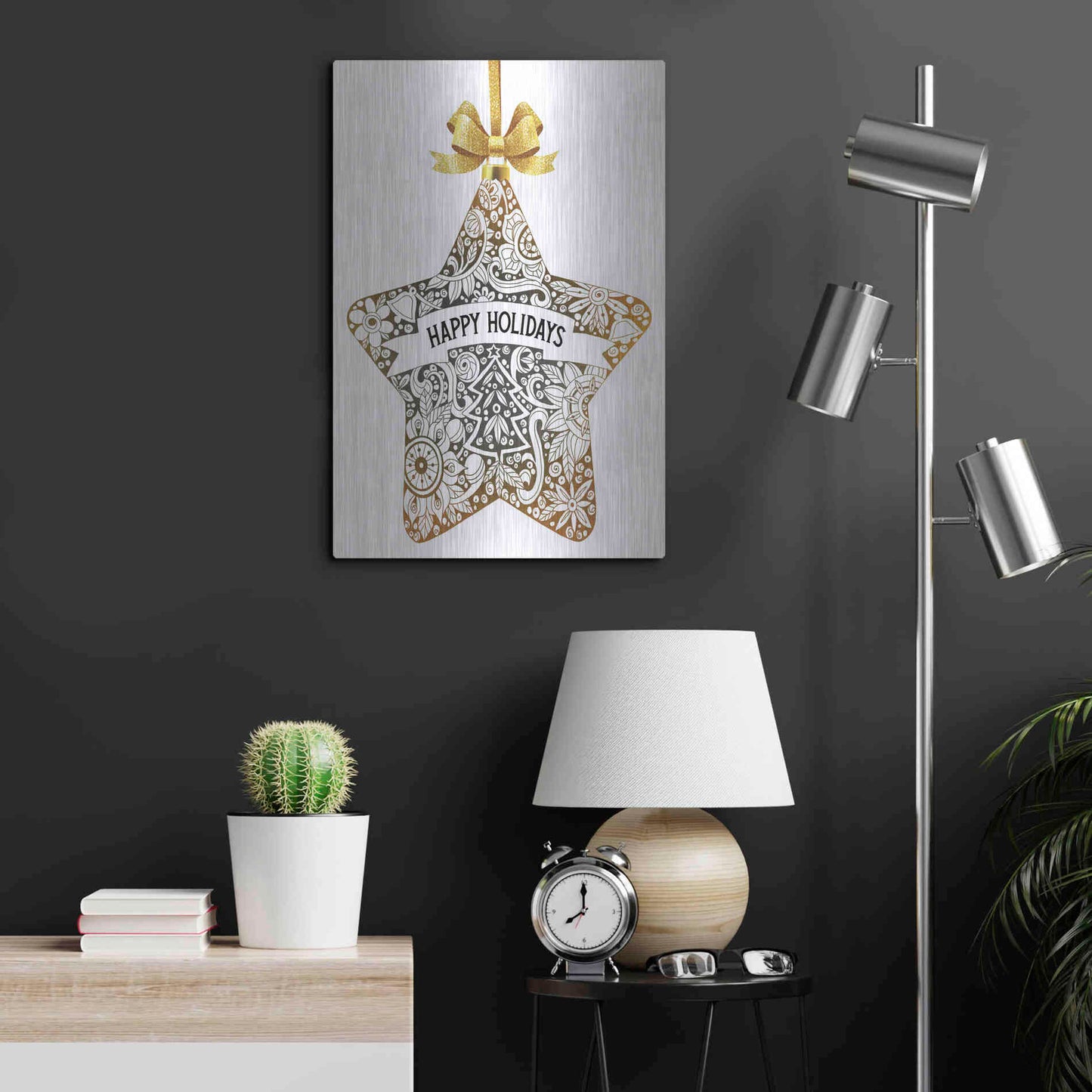 Luxe Metal Art 'Happy Holidays Star Ornament' by Cindy Jacobs, Metal Wall Art,16x24