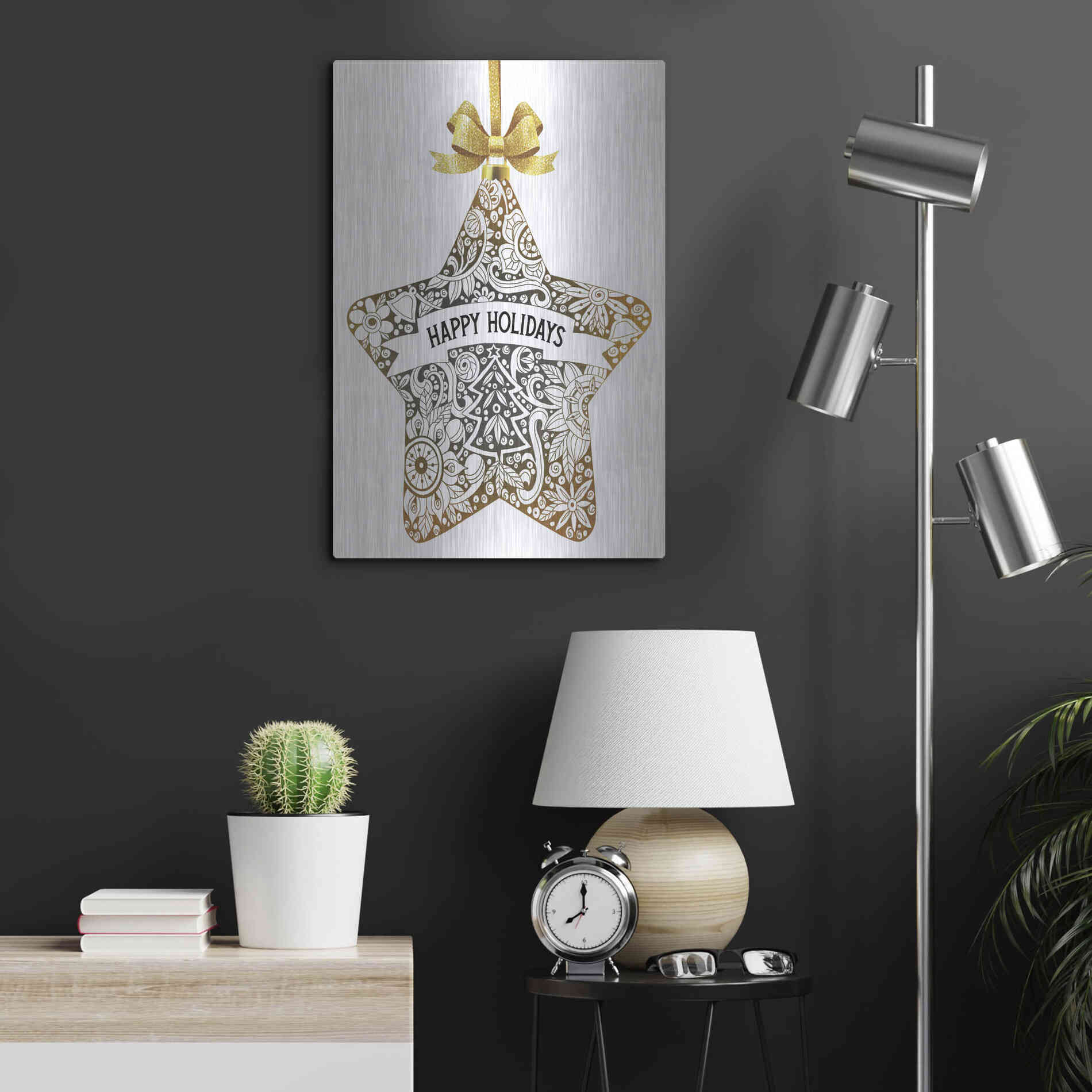 Luxe Metal Art 'Happy Holidays Star Ornament' by Cindy Jacobs, Metal Wall Art,16x24