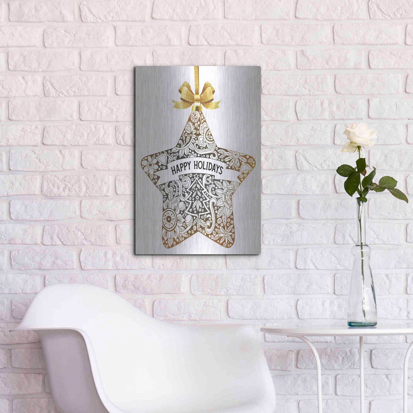 Luxe Metal Art 'Happy Holidays Star Ornament' by Cindy Jacobs, Metal Wall Art,16x24