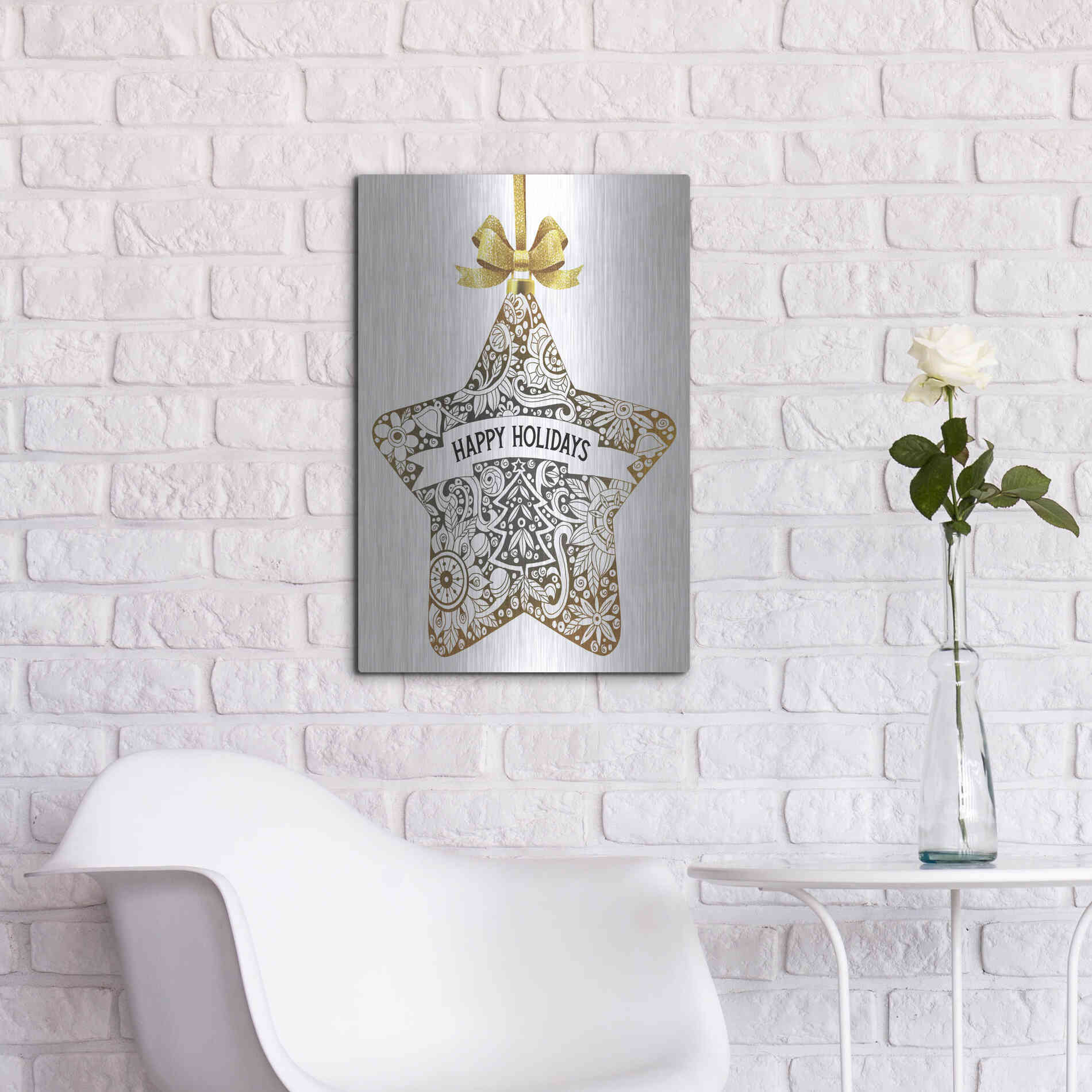 Luxe Metal Art 'Happy Holidays Star Ornament' by Cindy Jacobs, Metal Wall Art,16x24