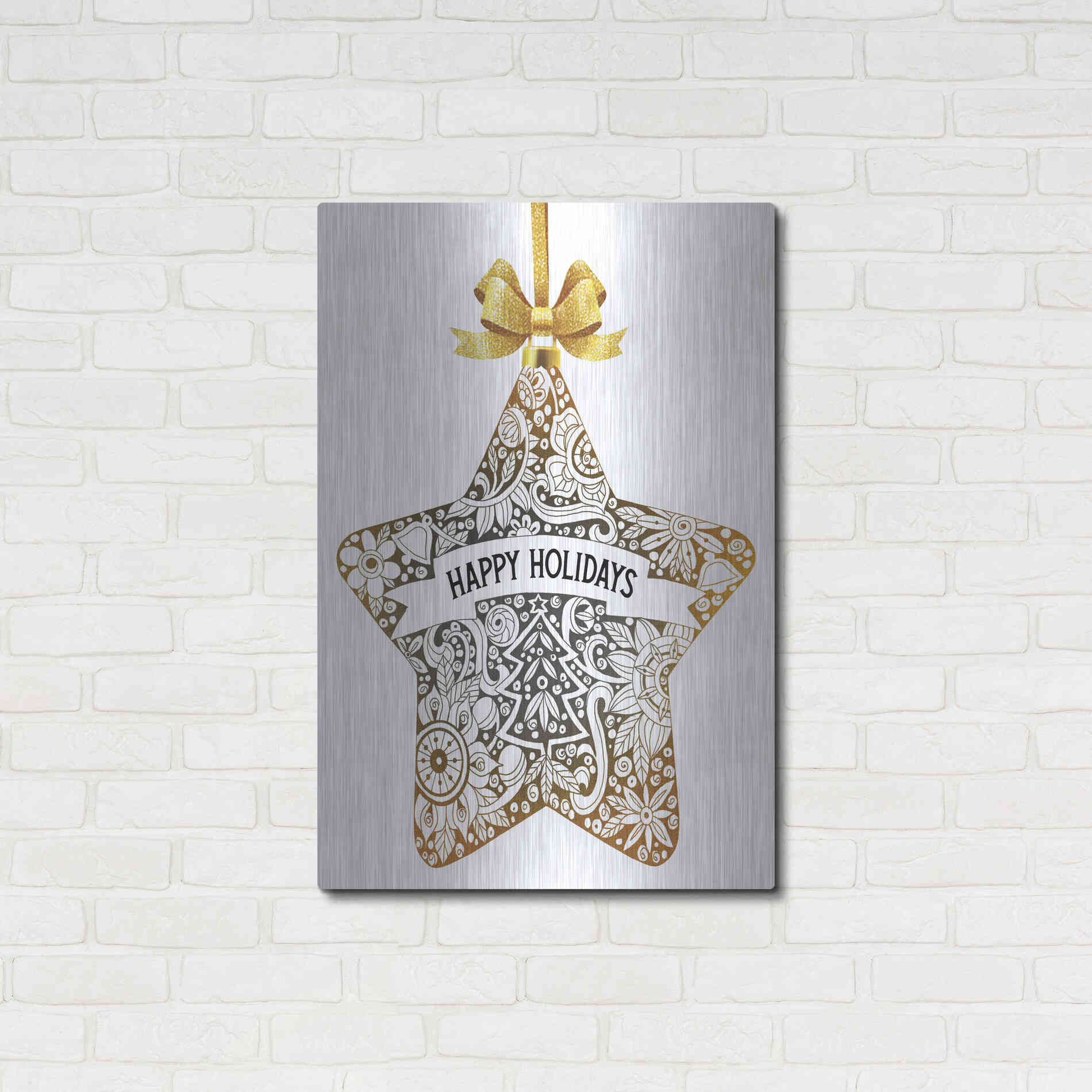 Luxe Metal Art 'Happy Holidays Star Ornament' by Cindy Jacobs, Metal Wall Art,24x36