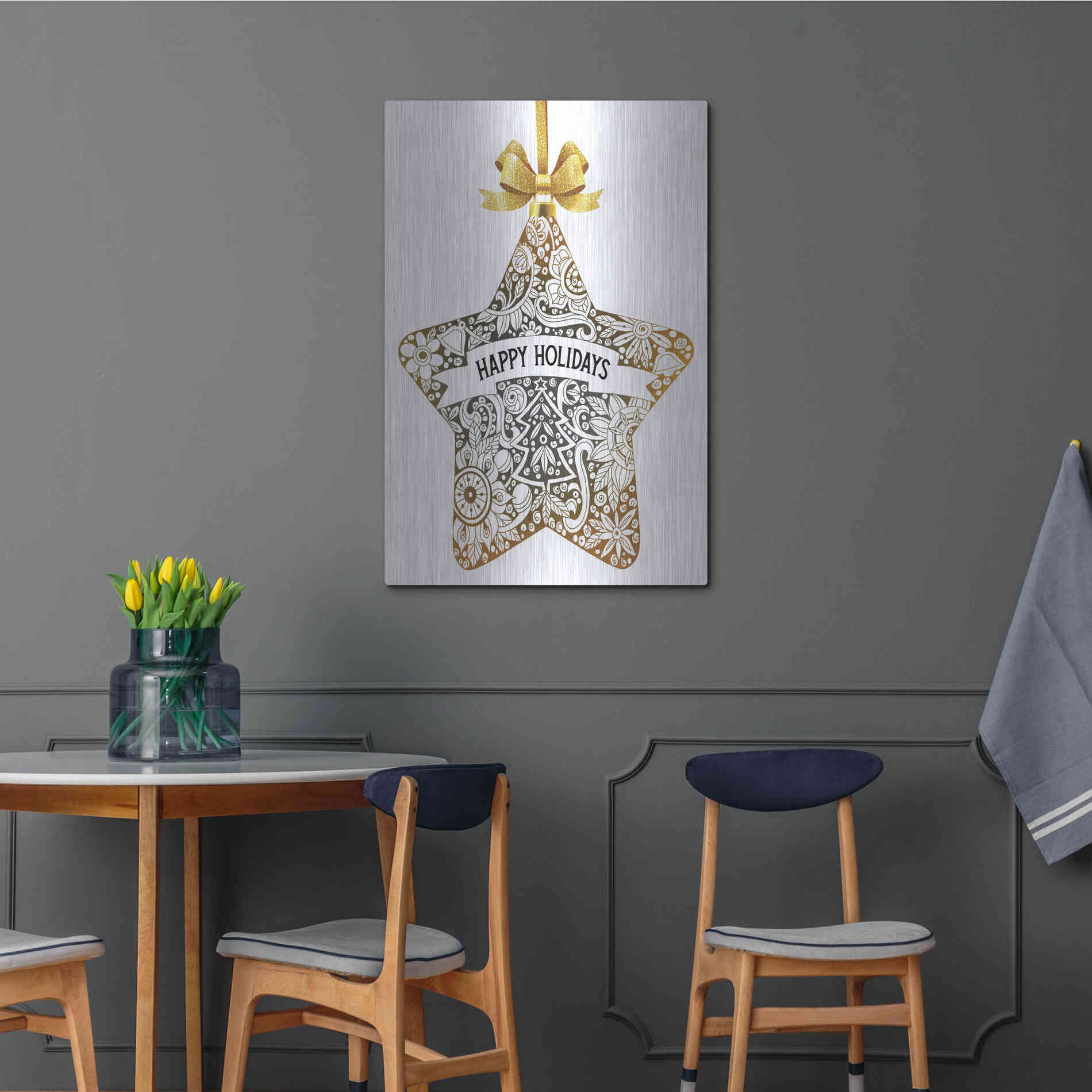 Luxe Metal Art 'Happy Holidays Star Ornament' by Cindy Jacobs, Metal Wall Art,24x36
