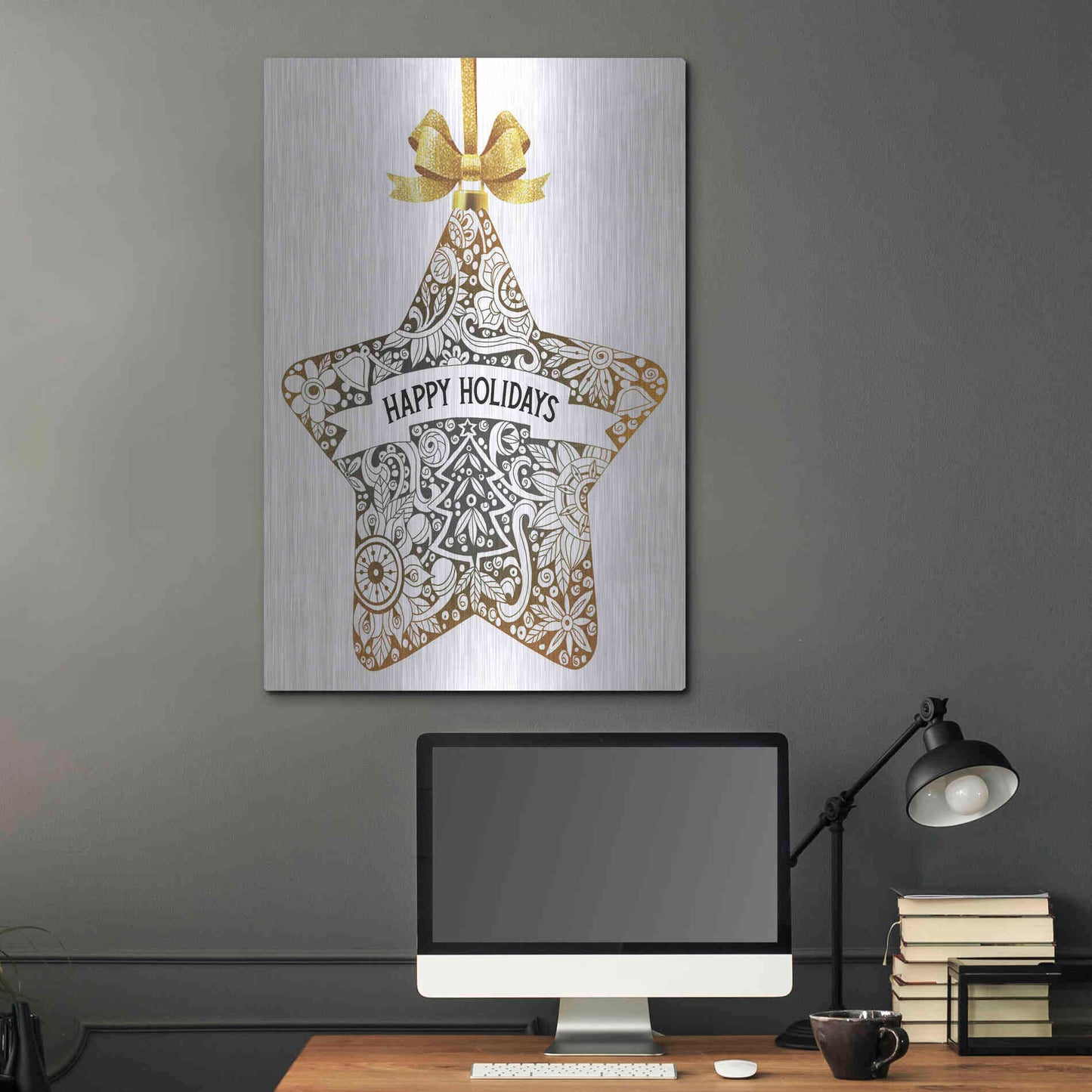 Luxe Metal Art 'Happy Holidays Star Ornament' by Cindy Jacobs, Metal Wall Art,24x36