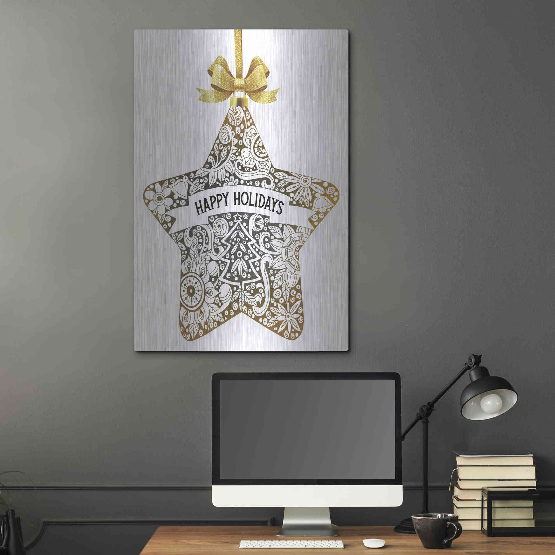 Luxe Metal Art 'Happy Holidays Star Ornament' by Cindy Jacobs, Metal Wall Art,24x36