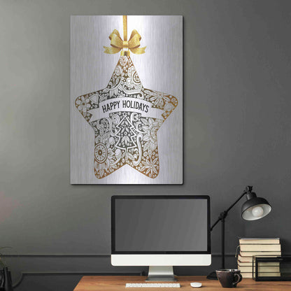 Luxe Metal Art 'Happy Holidays Star Ornament' by Cindy Jacobs, Metal Wall Art,24x36