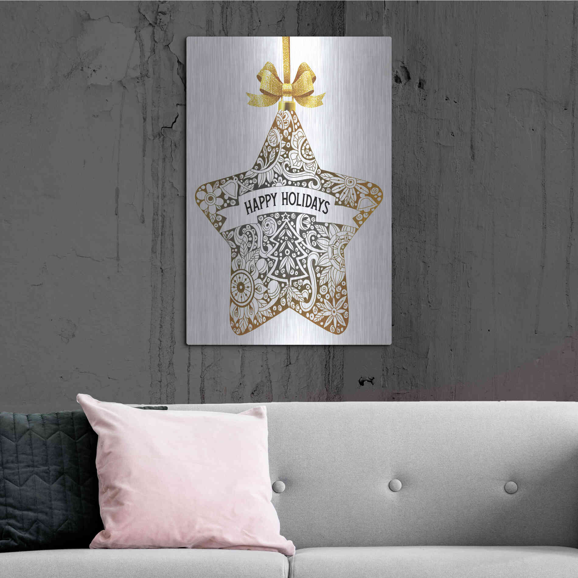 Luxe Metal Art 'Happy Holidays Star Ornament' by Cindy Jacobs, Metal Wall Art,24x36