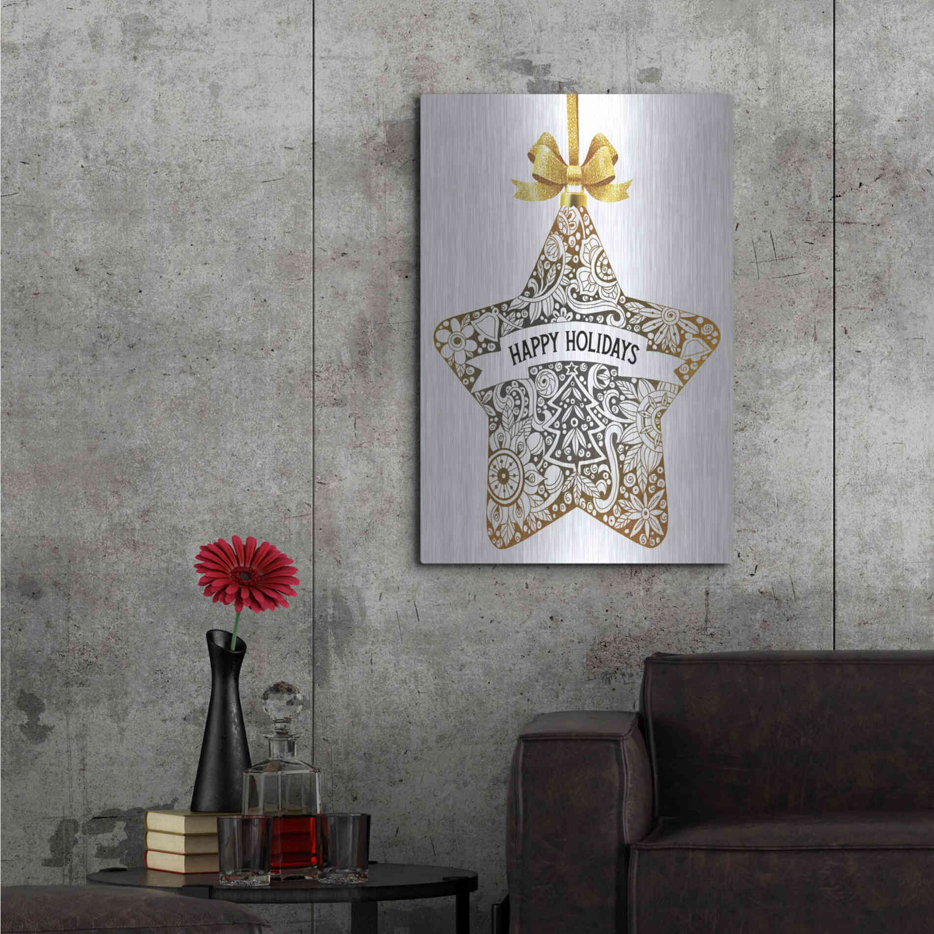 Luxe Metal Art 'Happy Holidays Star Ornament' by Cindy Jacobs, Metal Wall Art,24x36