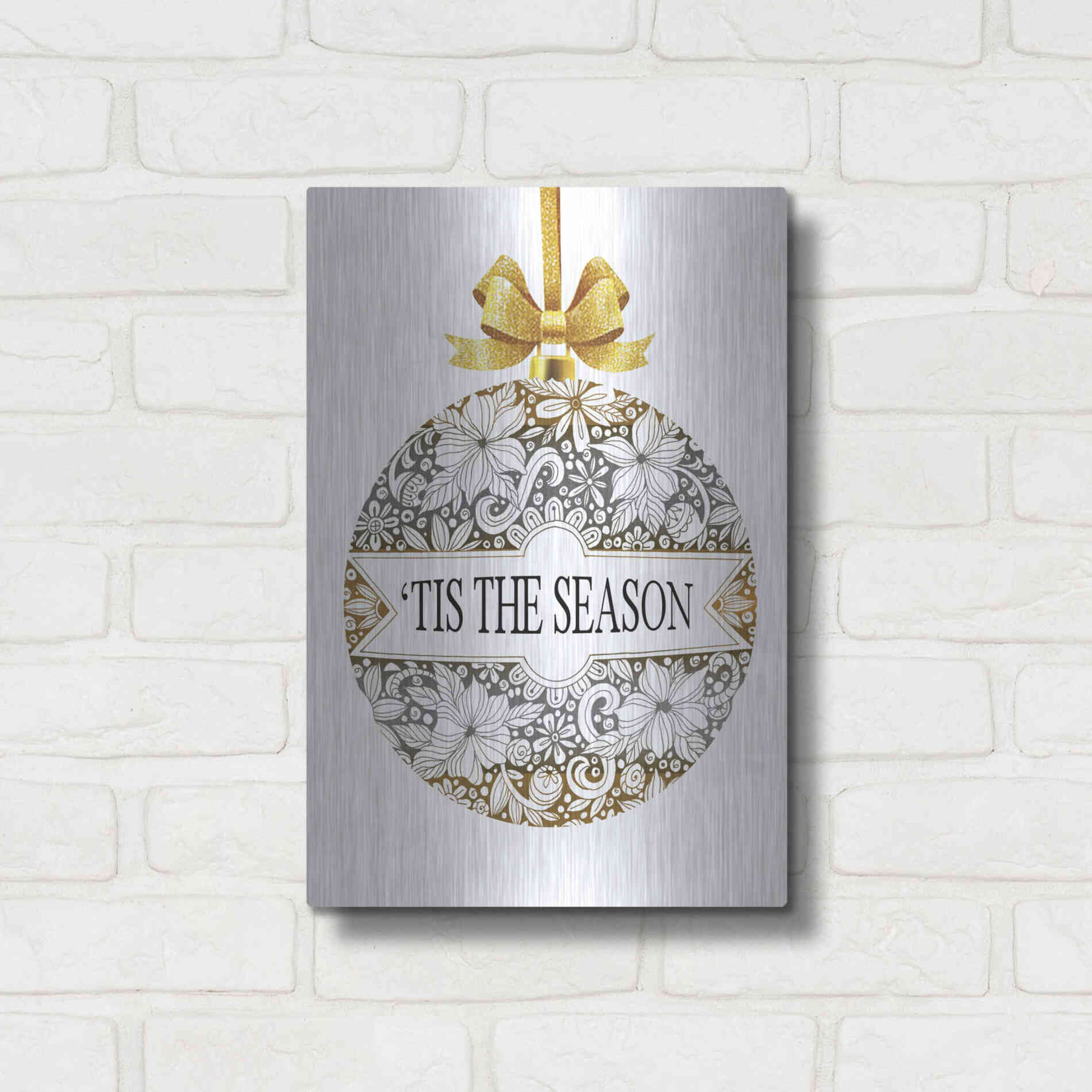 Luxe Metal Art 'Tis the Season Ornament' by Cindy Jacobs, Metal Wall Art,12x16