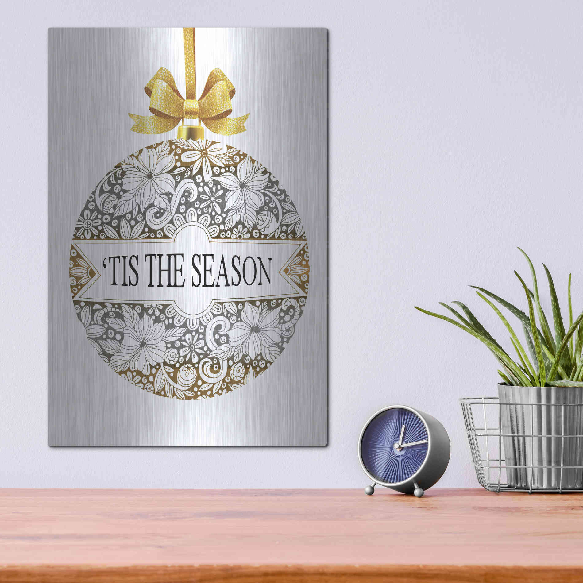 Luxe Metal Art 'Tis the Season Ornament' by Cindy Jacobs, Metal Wall Art,12x16