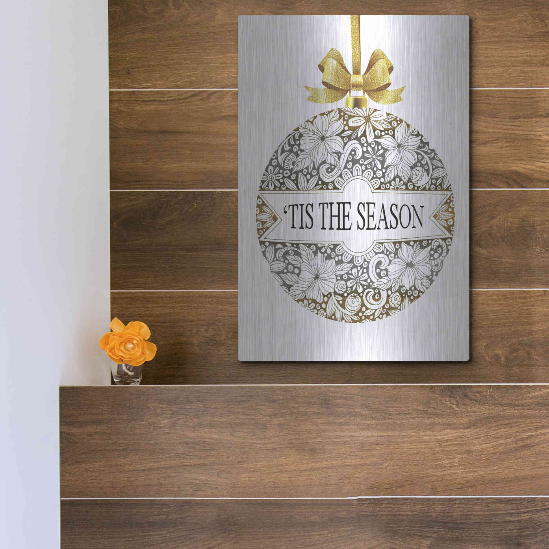 Luxe Metal Art 'Tis the Season Ornament' by Cindy Jacobs, Metal Wall Art,12x16